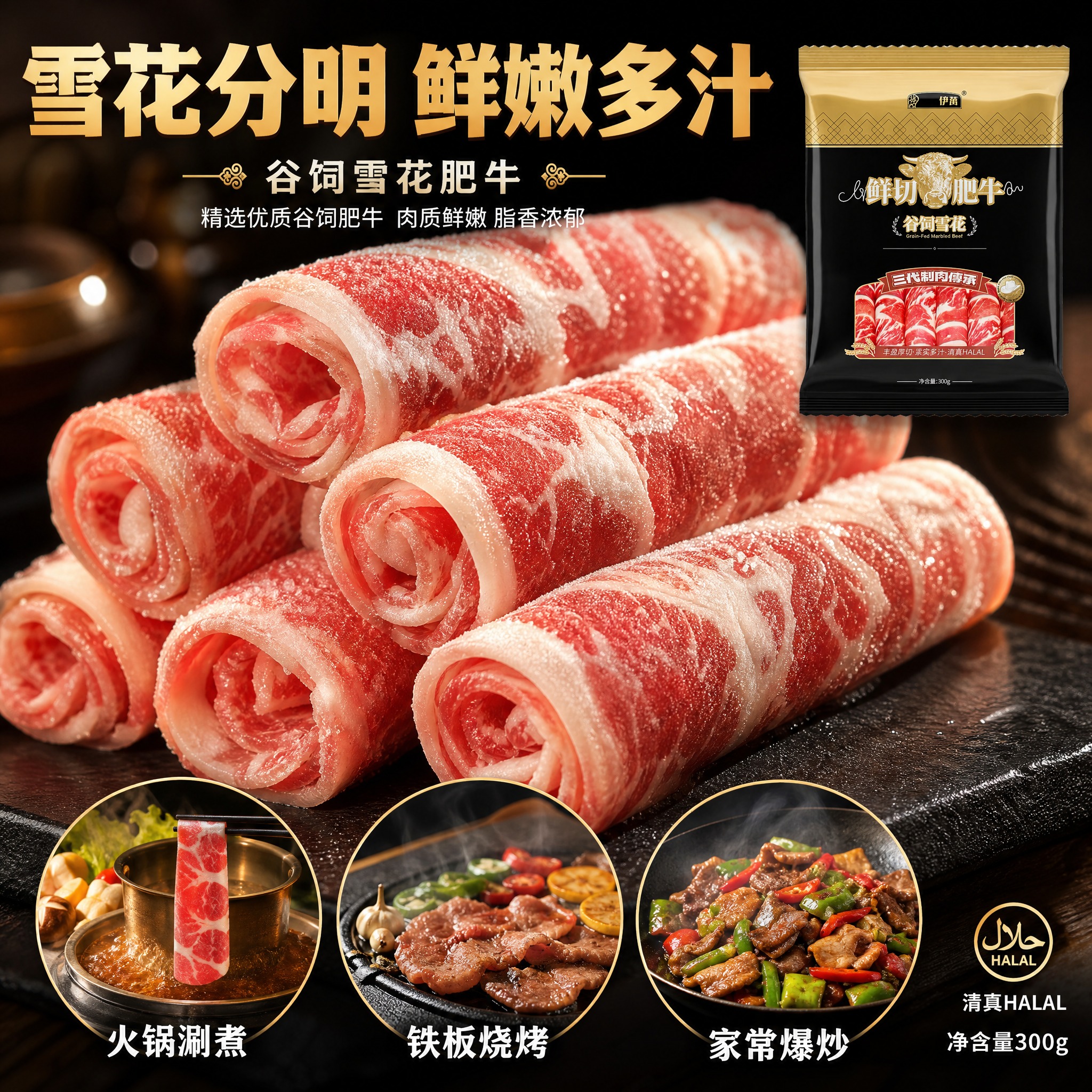 [主图-3] 细节展示 肥牛卷微距纹理与多场景适用 [统一基调… - 图片创意预览