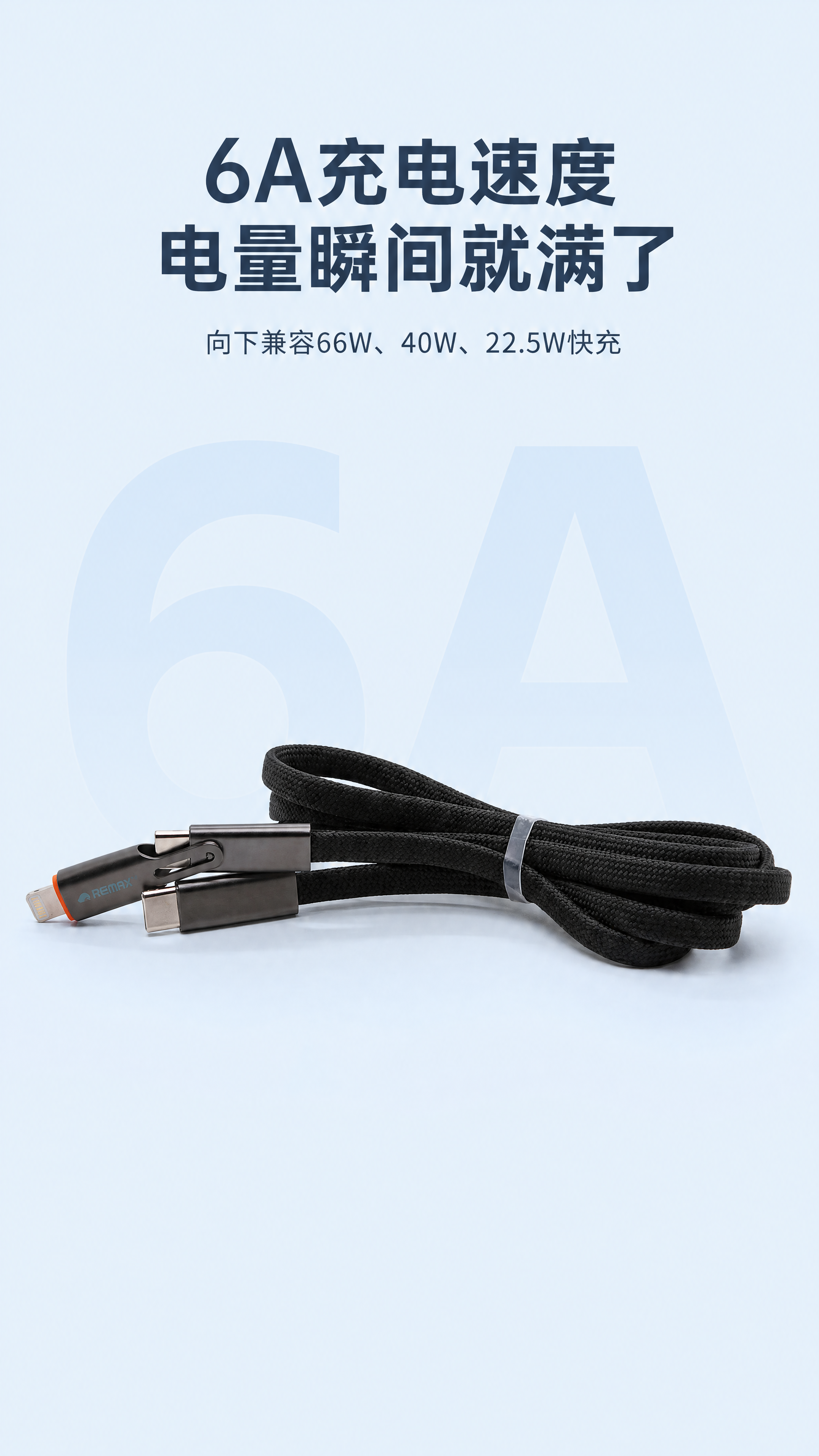 [第4屏] 6A快充速度性能展示，黑色一拖三编织数据线快充性能… - 图片创意预览
