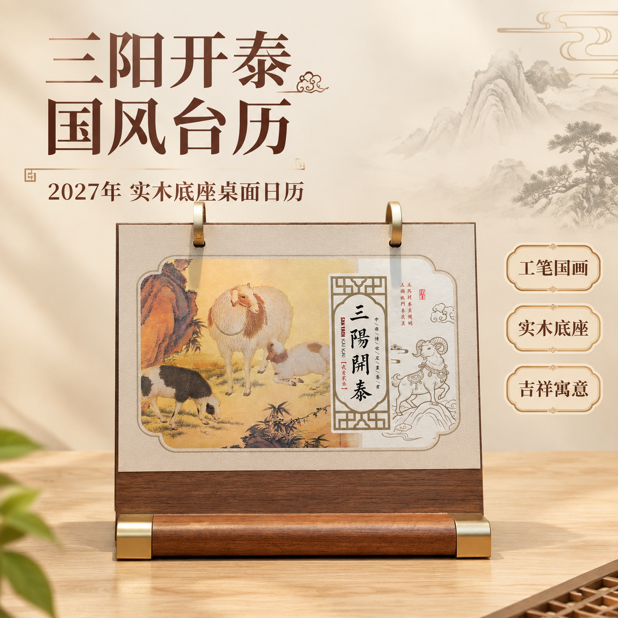 [主图-1] 首图产品身份展示，三阳开泰国风台历整体展示，突出… - 图片创意预览