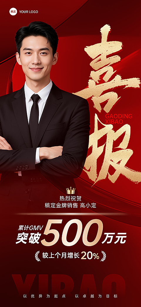 金牌销售中介业绩表彰喜报全屏竖版海报