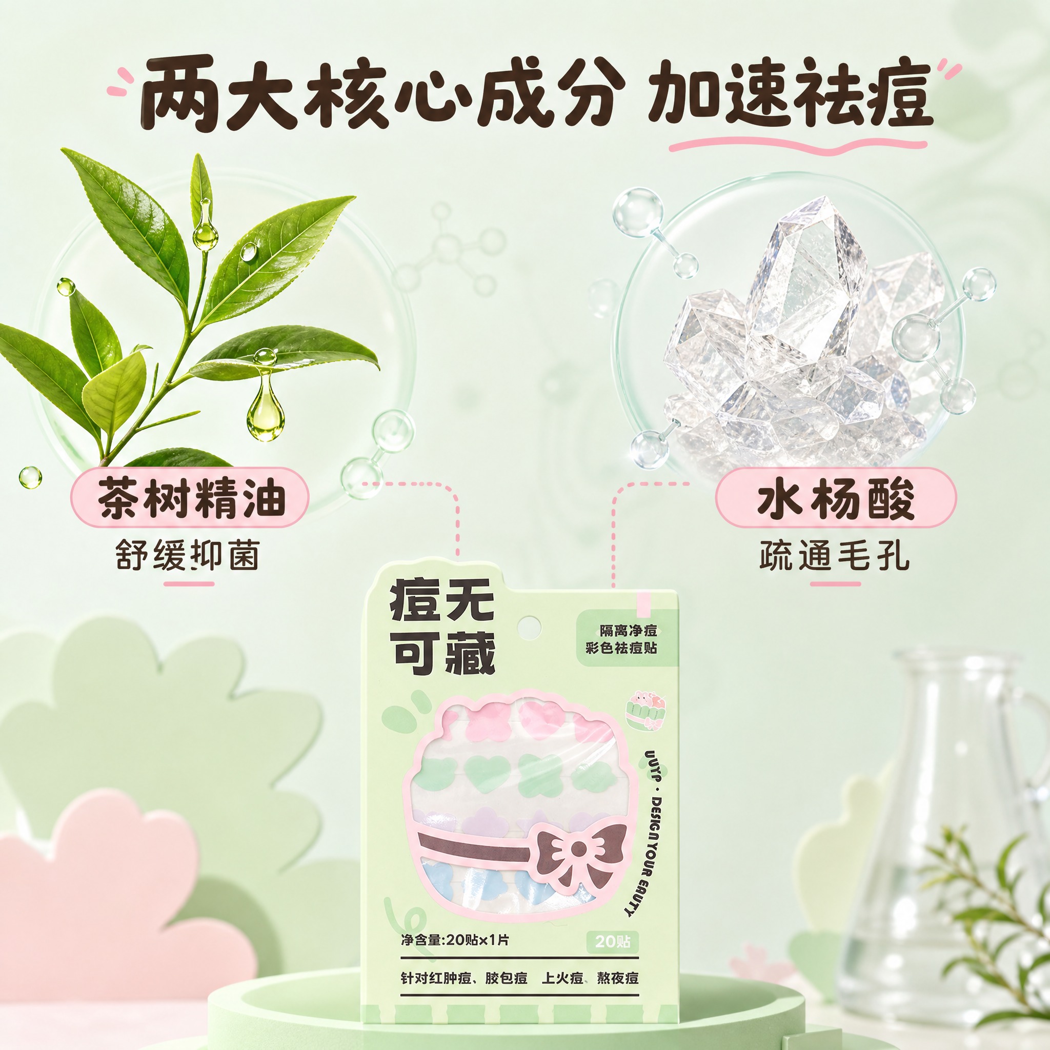 [主图-2] 核心成分解析，展示水杨酸和茶树精油两大核心成分，… - 图片创意预览