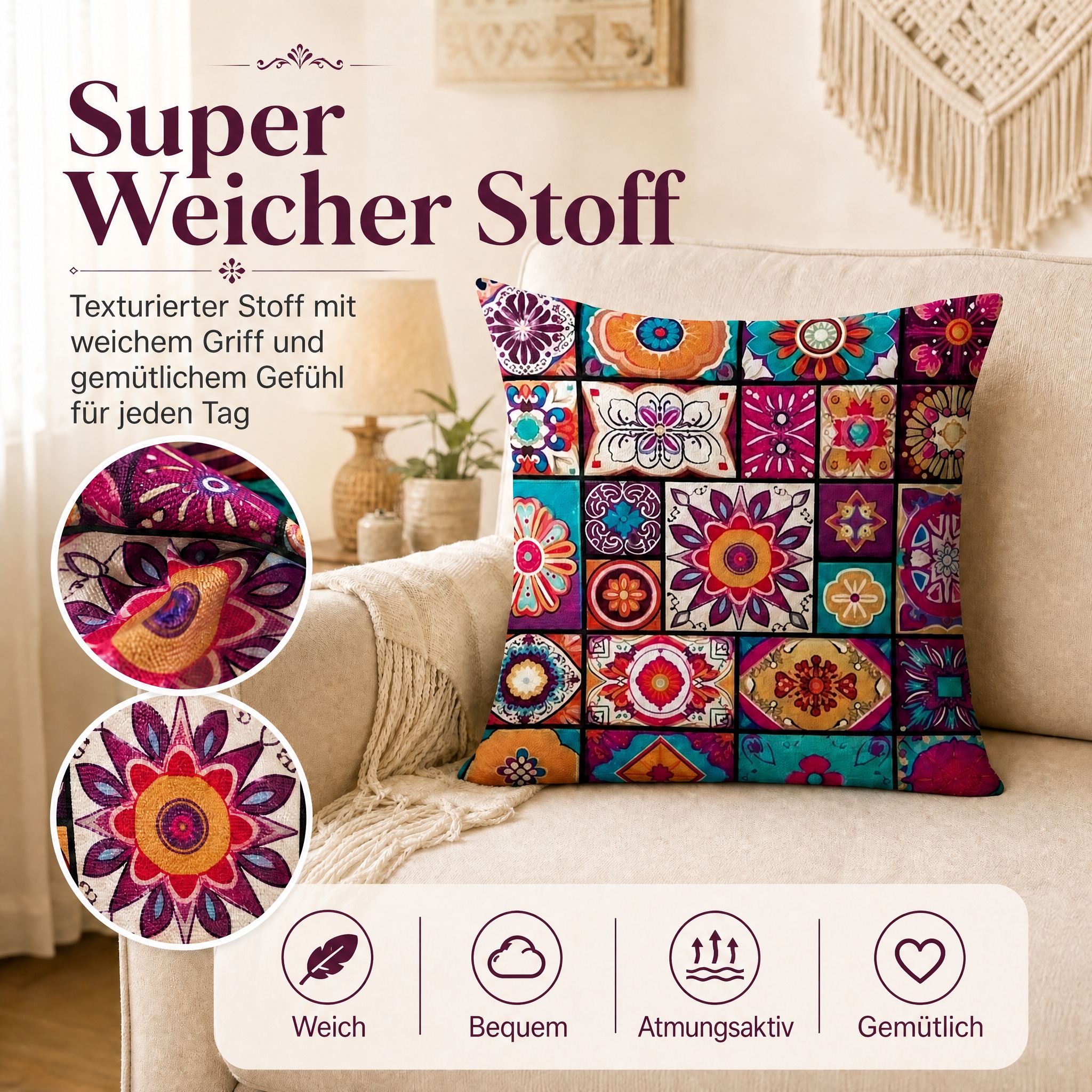 Bohemian printed pillow cover o… - 图片创意预览