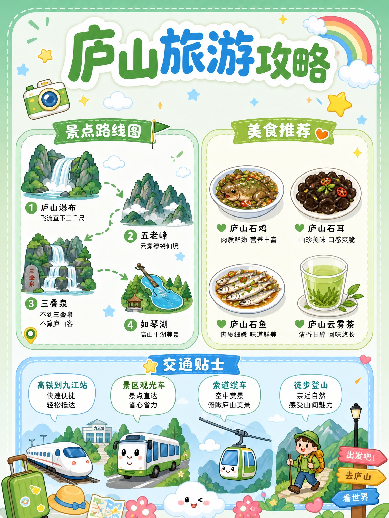 保持原图的可爱Q版扁平卡通风格和三栏版式布局不变，将内容全部替… - 图片创意预览