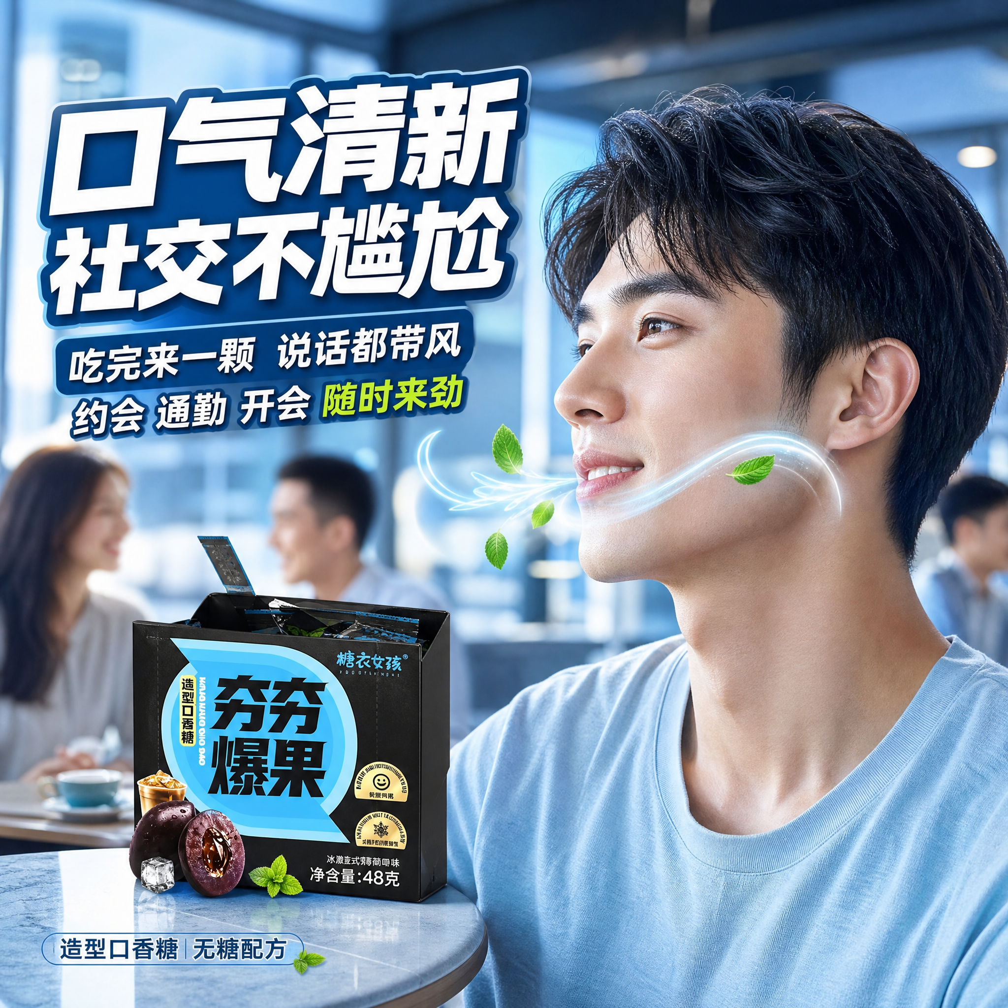 [主图-3] 口气清新功效场景 社交场景代入。 [统一基调]… - 图片创意预览