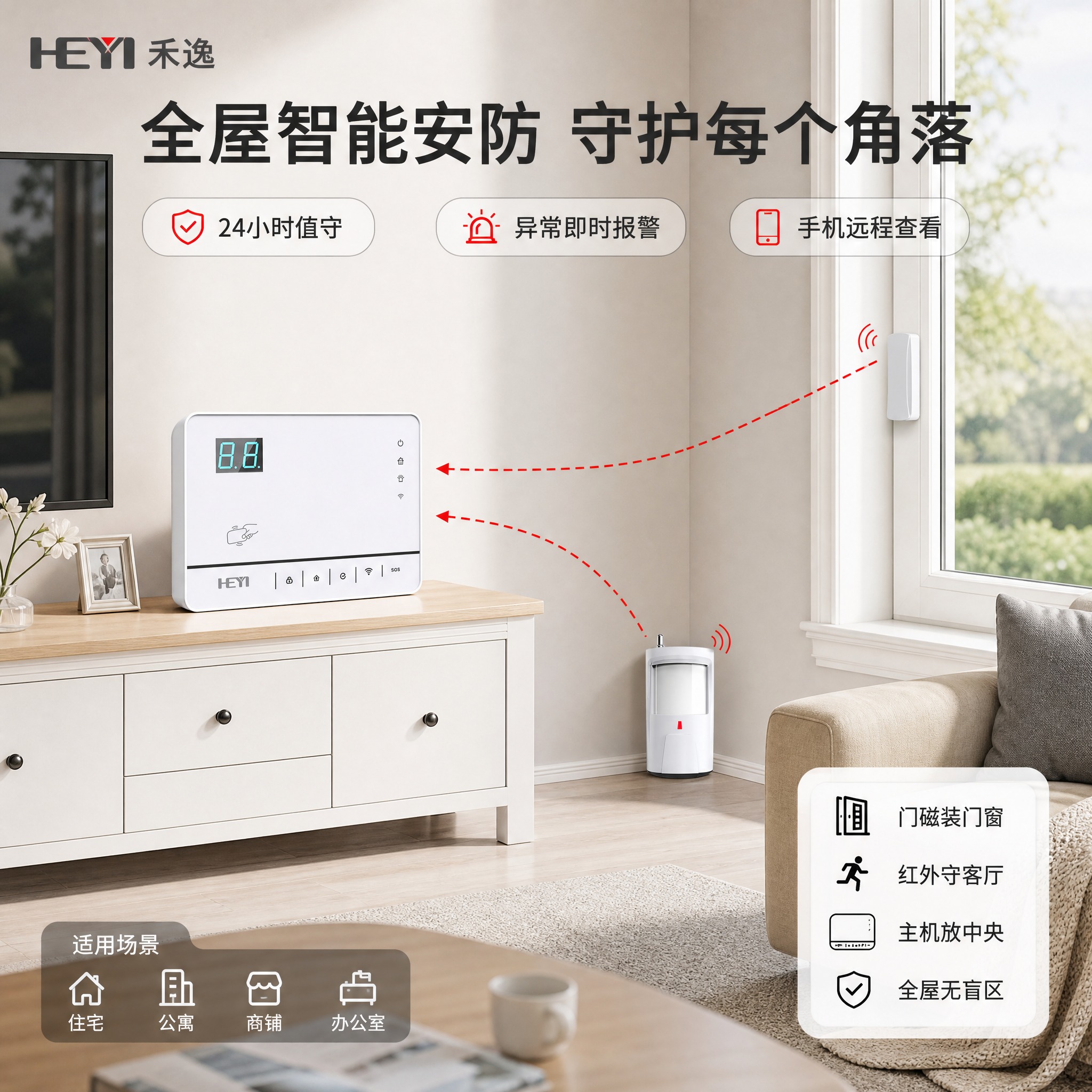[主图-4] 智能家庭报警系统真实家庭使用场景图，场景沉浸体验… - 图片创意预览