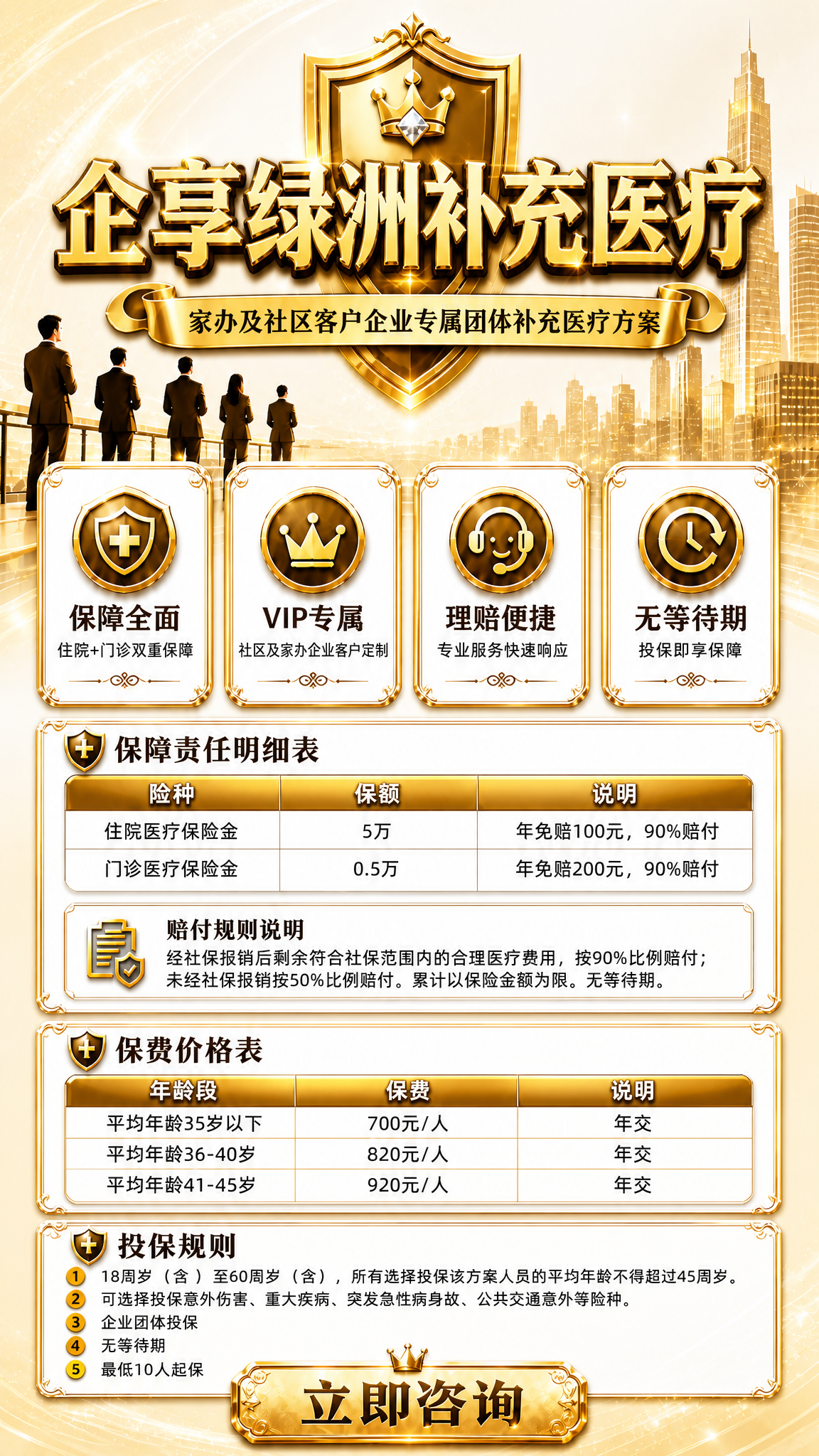 基于这张金色VIP医疗保险海报，调整文字与背景的对比度，让所有… - 图片创意预览