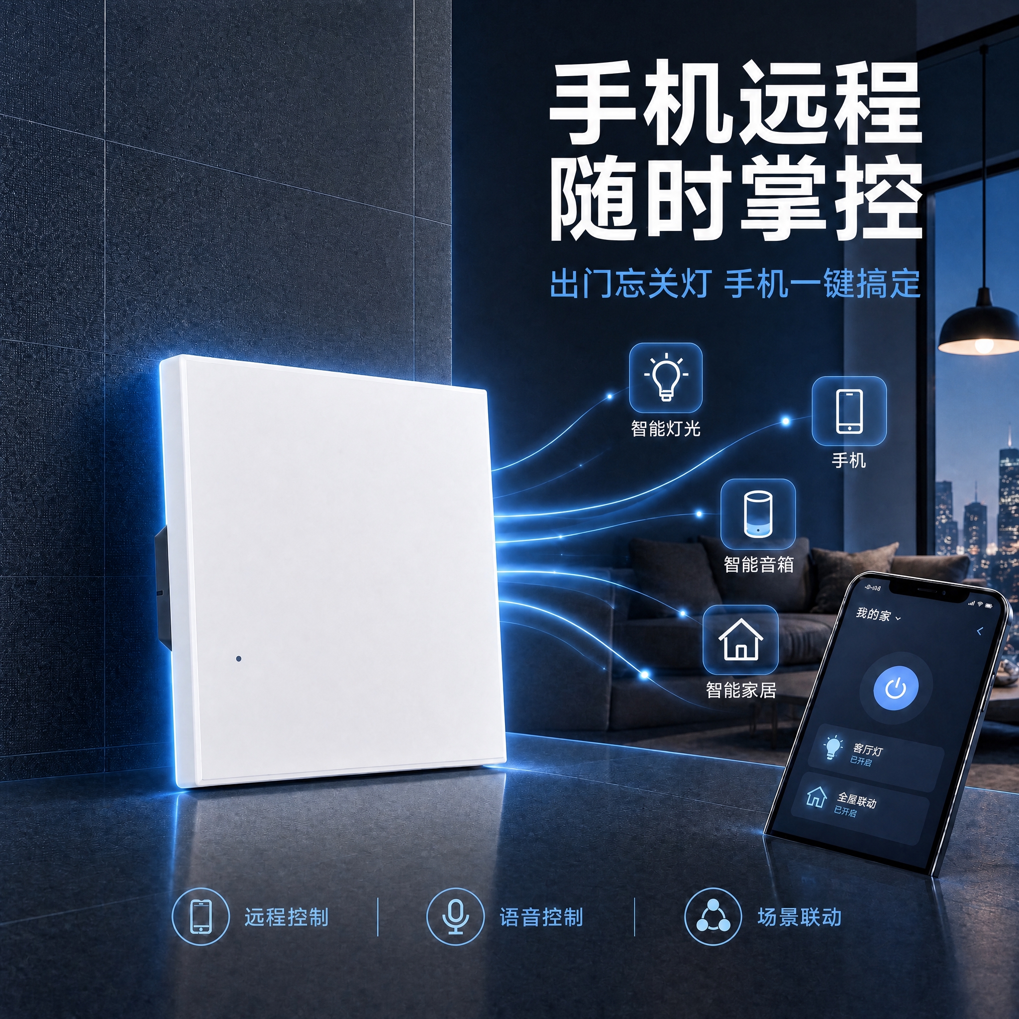 优化产品和背景质感：1. 白色智能开关表面去除模糊颗粒感，改为… - 图片创意预览