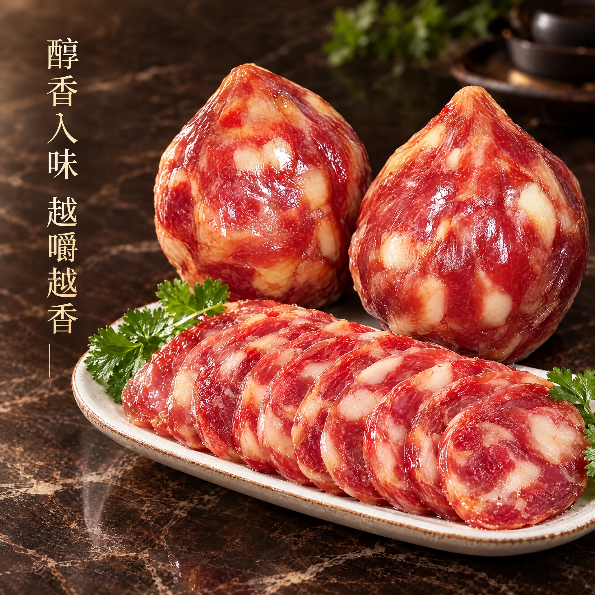 香肚电商详情图，1:1正方形构图，香肚产品占据画面大面积，保持… - 图片创意预览