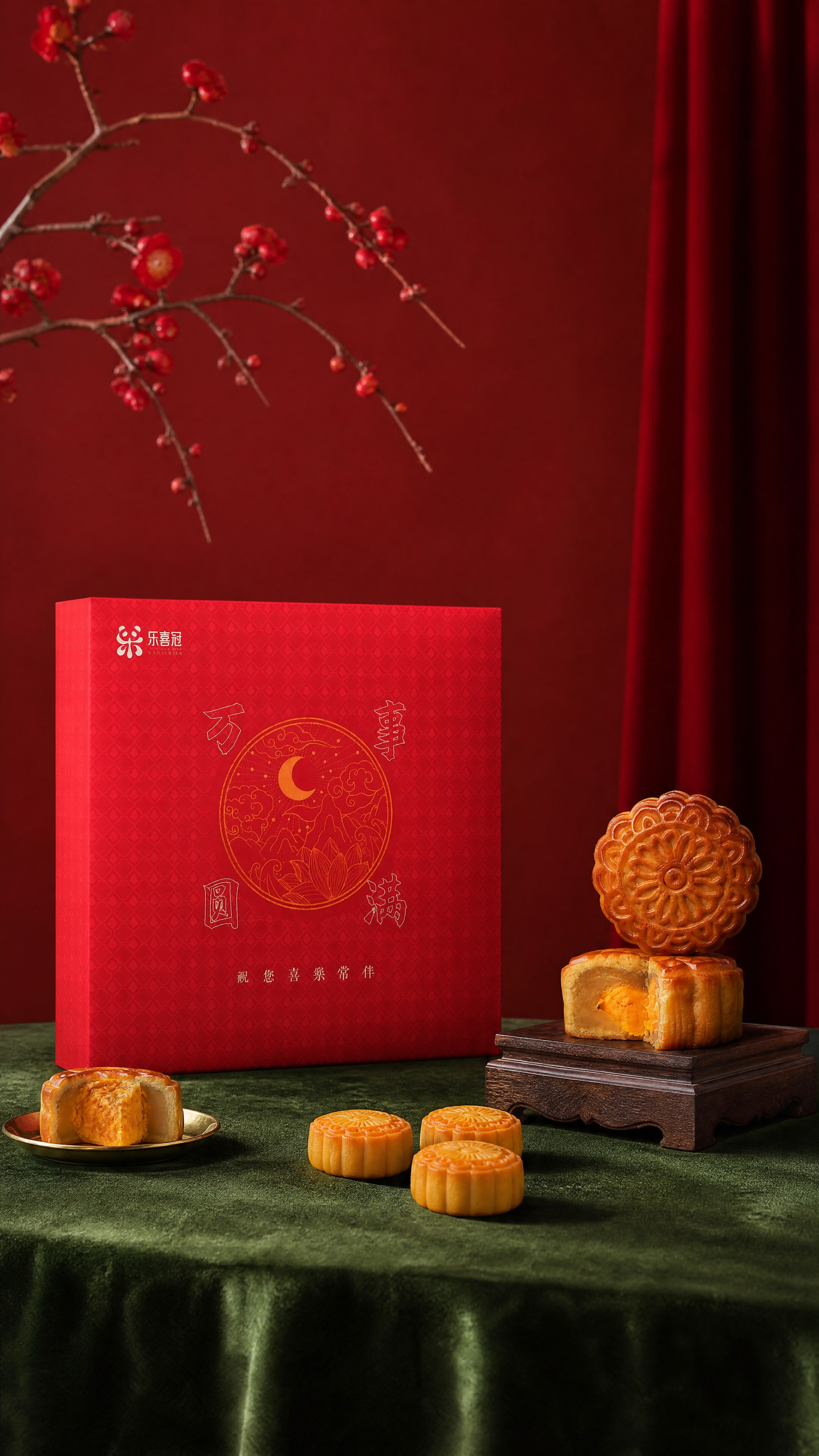 月饼礼盒与月饼，严格参照上传产品图，完整保留所有可见组件、部件… - 图片创意预览