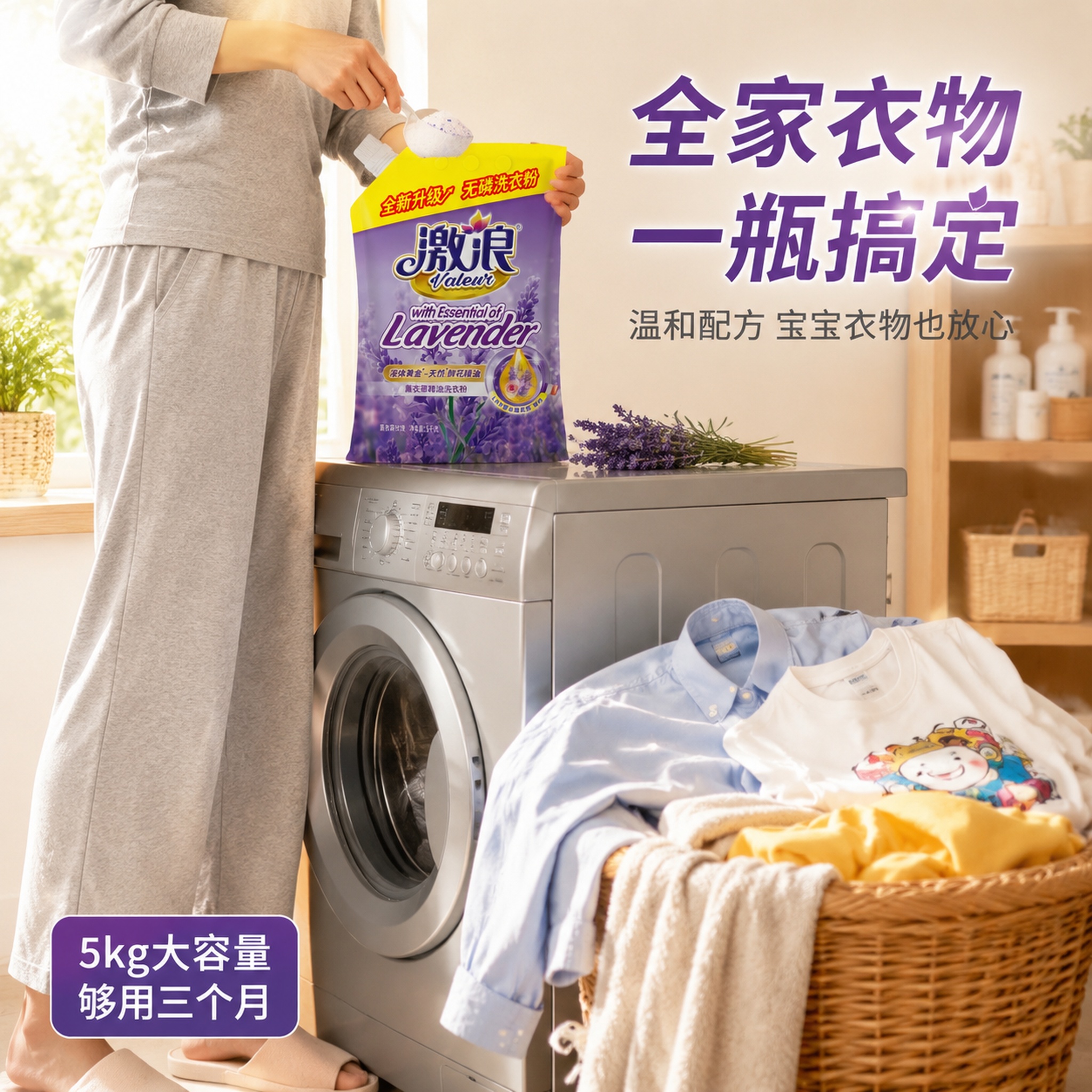 [主图-4] 激浪洗衣粉家庭洗衣真实使用场景图 [氛围风格]… - 图片创意预览