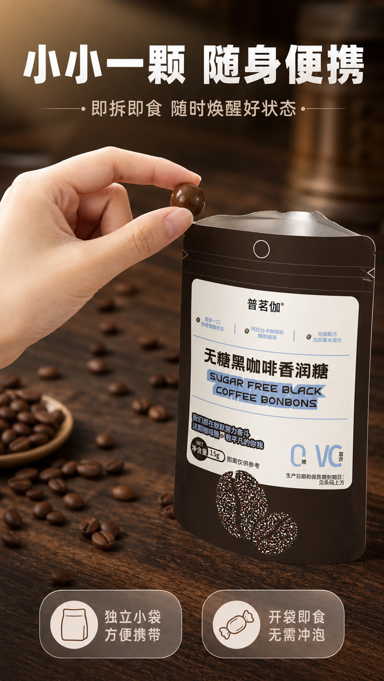 [商品] 使用【图1】普茗伽无糖黑咖啡香润糖袋装产品图；保留所… - 图片创意预览