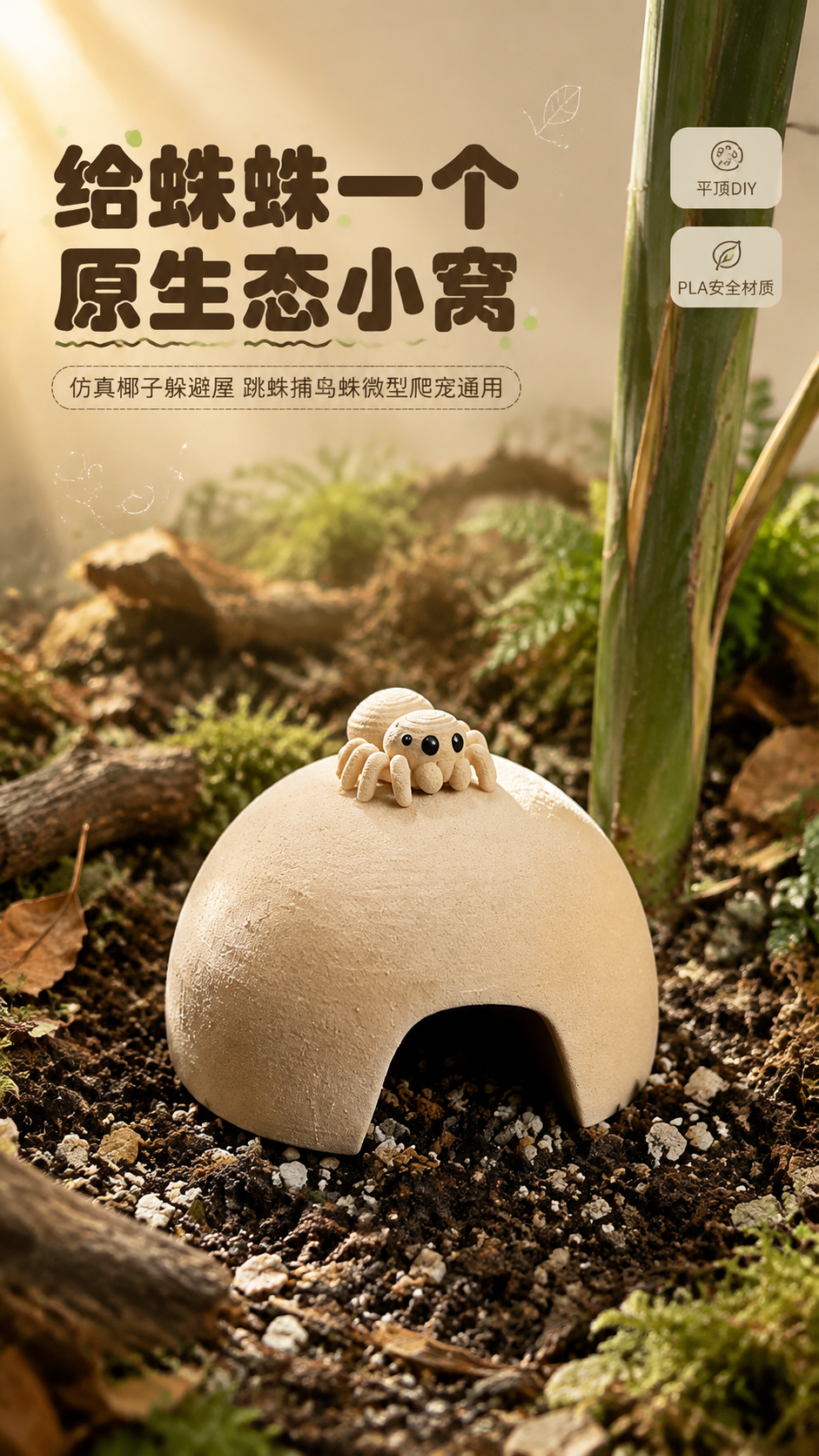 [商品] 使用【图1】椰奶白款仿真椰子蜘蛛躲避屋（带粘土小蜘蛛… - 图片创意预览