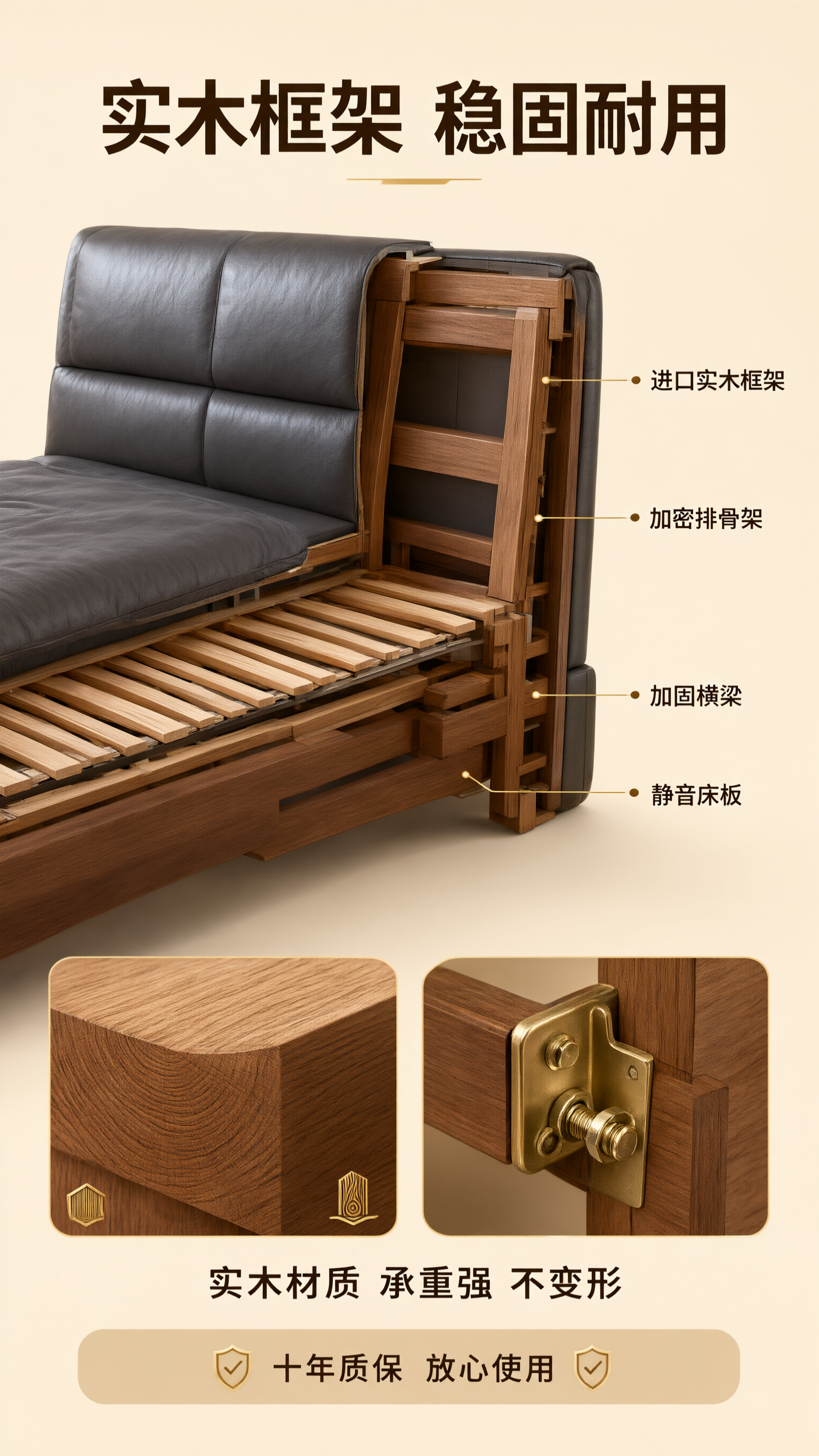 电商详情页第三张，实木框架与结构工艺页。 [氛围/风格] 家具… - 图片创意预览