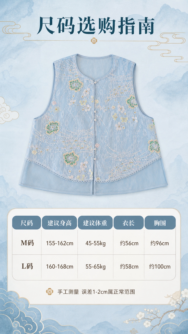 [商品] 使用【图5】平铺的浅蓝色新中式刺绣马甲；保留圆领、无… - 图片创意预览