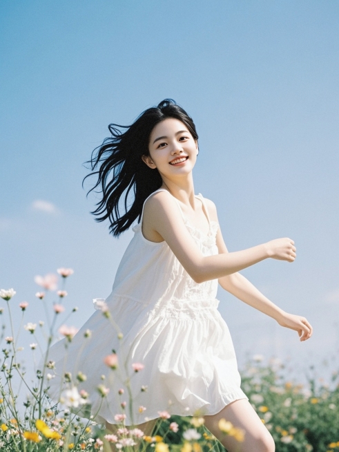 一个女生，夏天，户外，奔跑预览效果