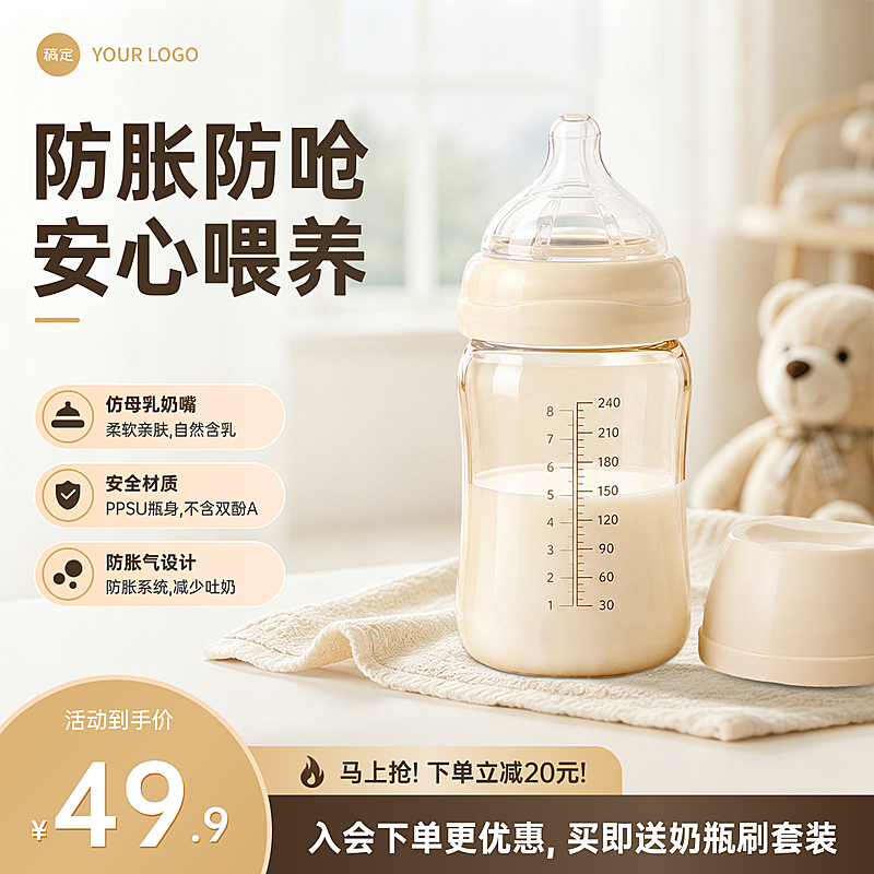 哺乳喂养用品促销活动童趣卡通线上渠道商品主图(1:1)