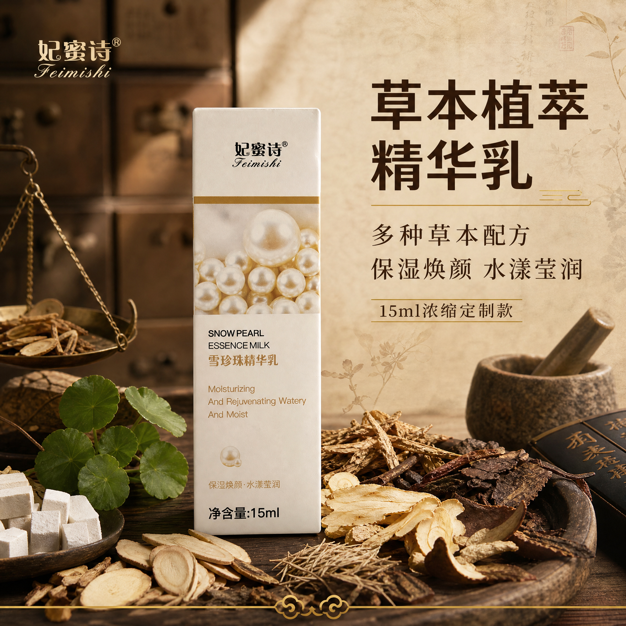 [主图-1] 首图品牌调性 中药草本精华乳主视觉。 [统一基调… - 图片创意预览