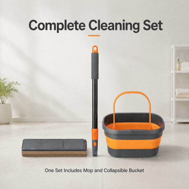 [第1屏] Hero poster for complete sponge mop cleaning set with collapsible bucket. This screen uses [im预览效果
