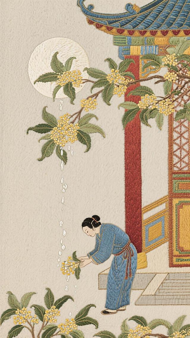 玉颗珊珊下月轮，殿前拾得露华新