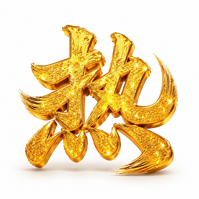 金色3D立体字体，白色背景，干净的背景，创意书法字体设计一个字"热"，所有文字单行横向排列，将字体进行大幅度抽象变形。字体具有明显的3D立体厚度和金属光泽，表面覆盖金色闪粉金箔质感布满闪亮光点，笔画边缘有光滑的金色金属包边，笔画末端带有毛笔飞白笔触效果，整体厚重有力充满力量感，底部有柔和的投影。画面中只能出现这一个字："热"，不得出现参考图中的原文字，不得增加、遗漏或替换任何一个字。比例1:1。文字整体必须完整呈现在画面内不可被裁切，四周留有安全边距