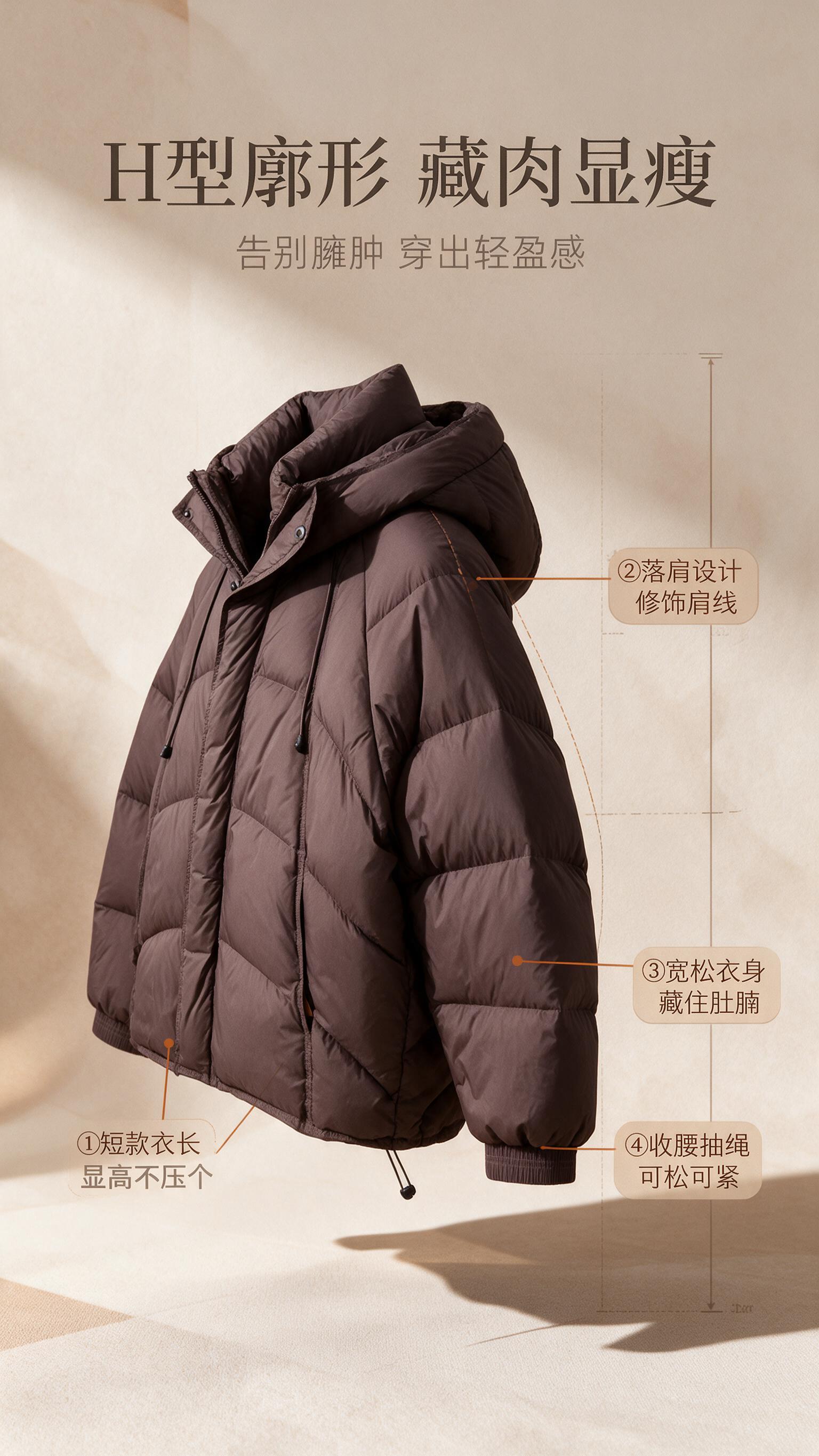 [商品] 使用【图1】美拉德棕短款连帽羽绒服；商品处理：保留连… - 图片创意预览