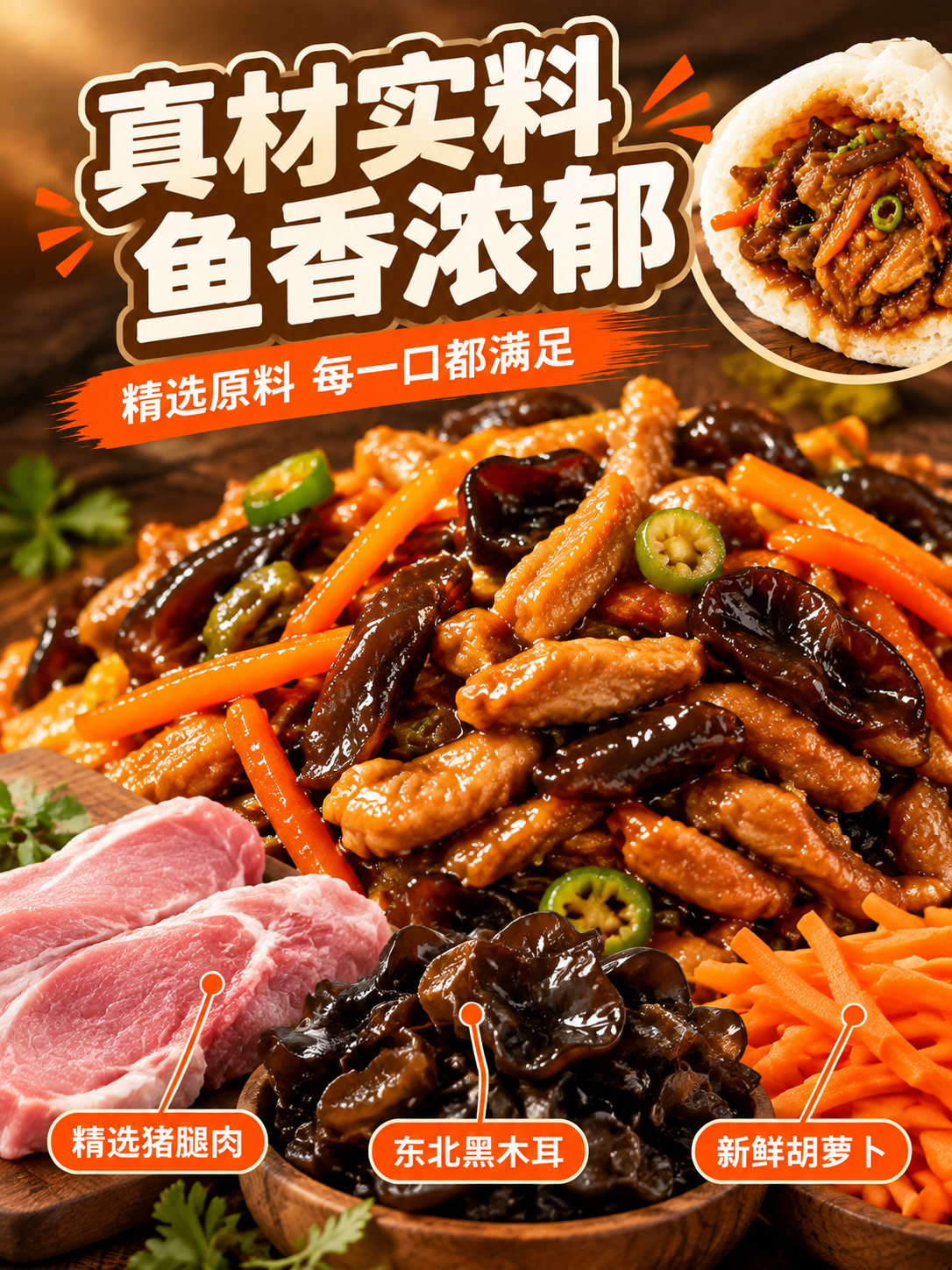 [商品] 使用【图2】鱼香肉丝包子内馅作为原料参考；保留鱼香肉… - 图片创意预览