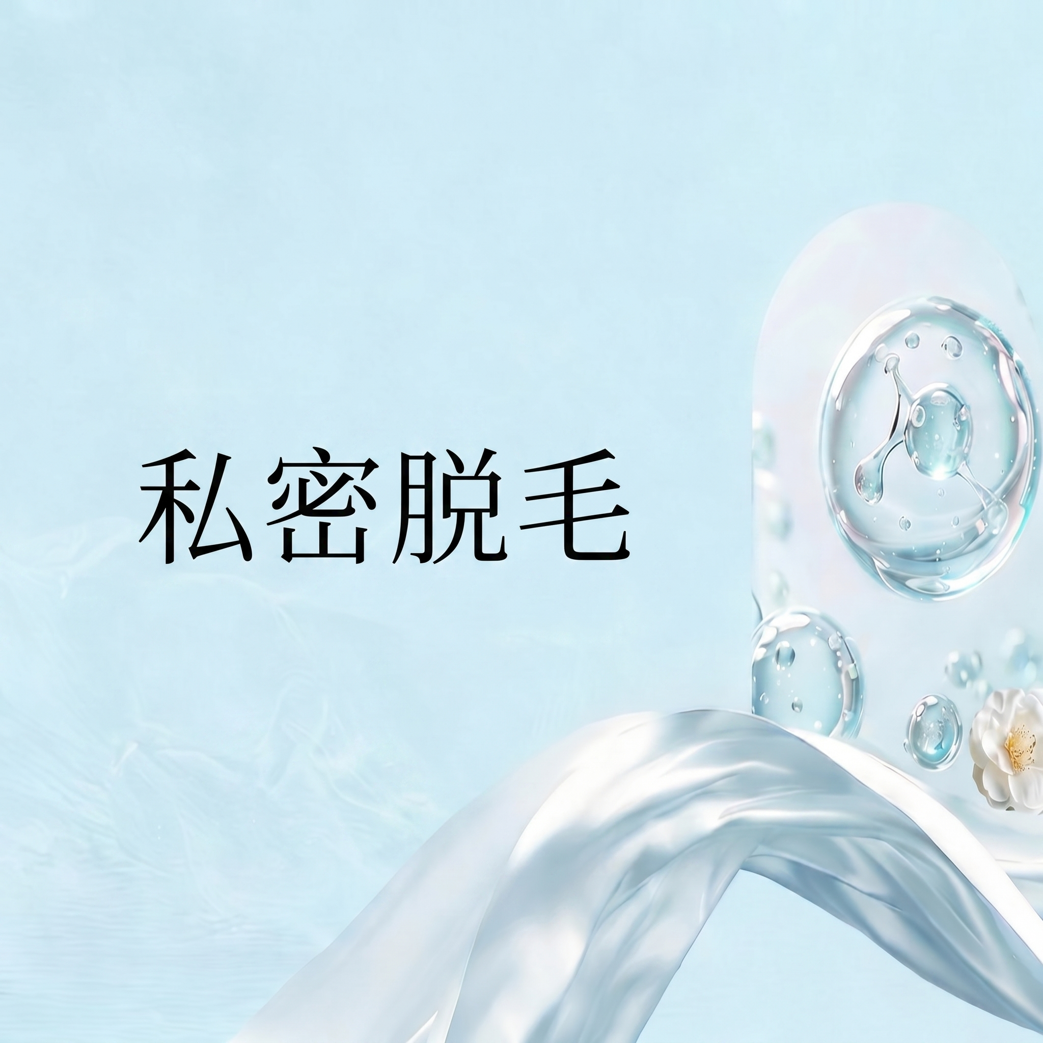 保留原图浅蓝色背景、水滴和丝绸装饰元素，删除左上角"优绎蓝"文… - 图片创意预览