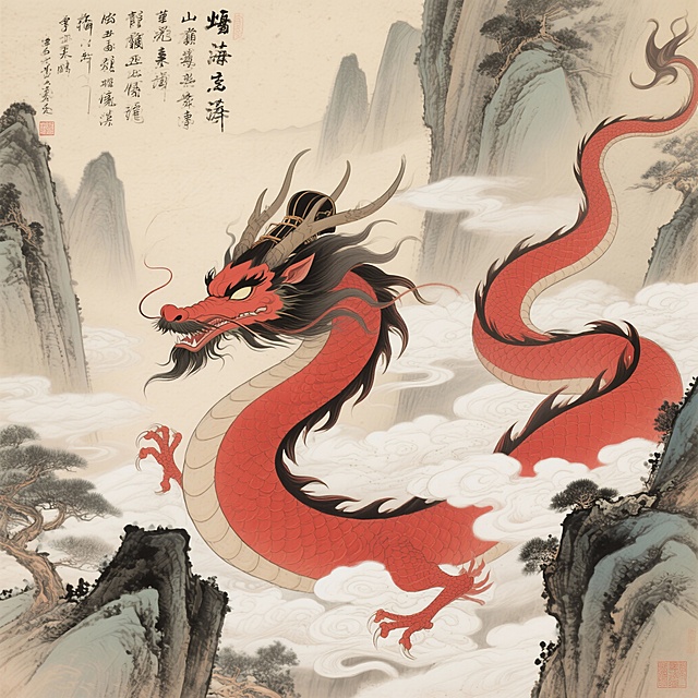 把这个《山海经》的烛龙也按照我的美术风格绘制出来。