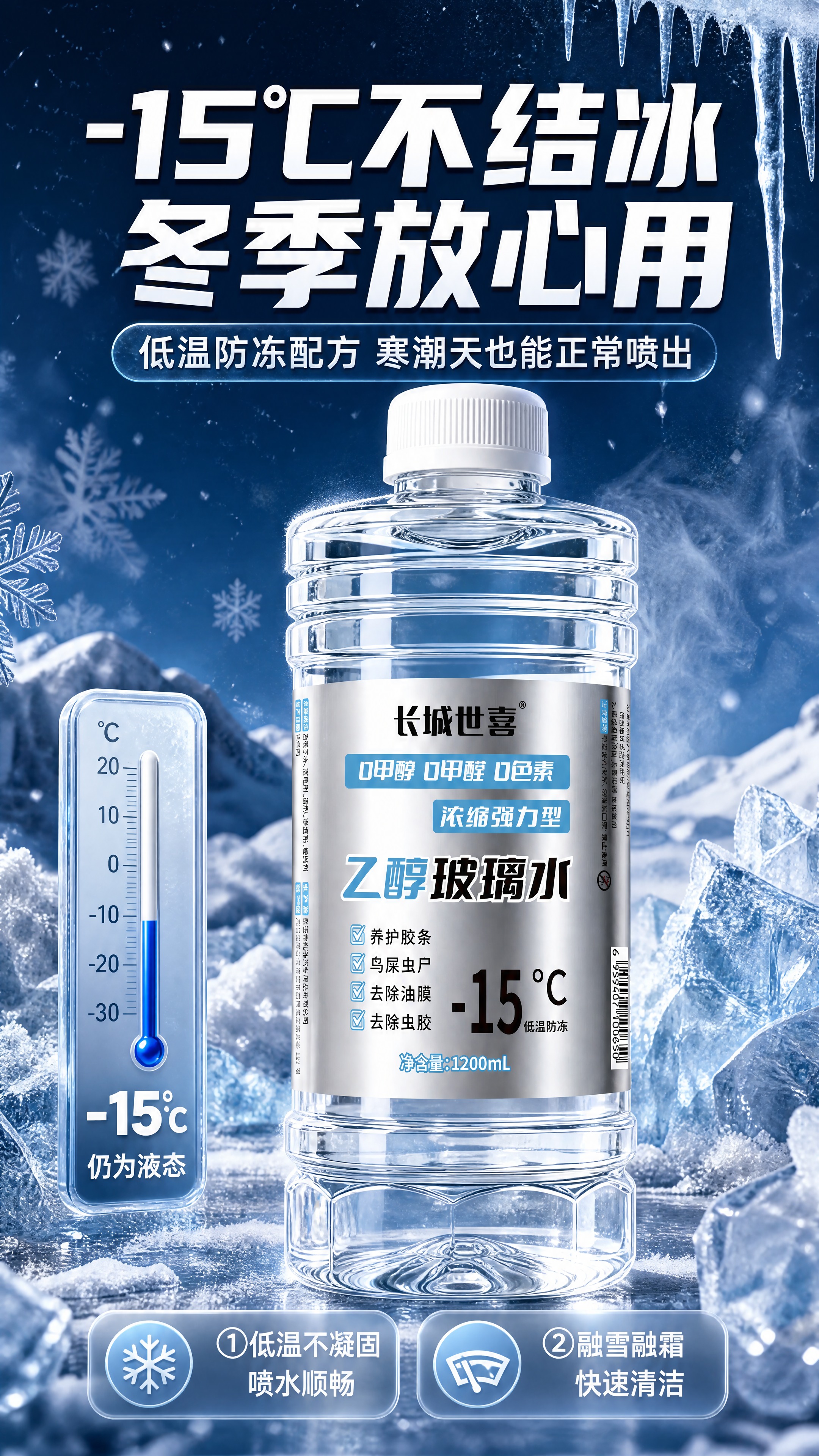 [商品] 使用【图1】长城世喜-15℃乙醇玻璃水透明瓶装；保留… - 图片创意预览