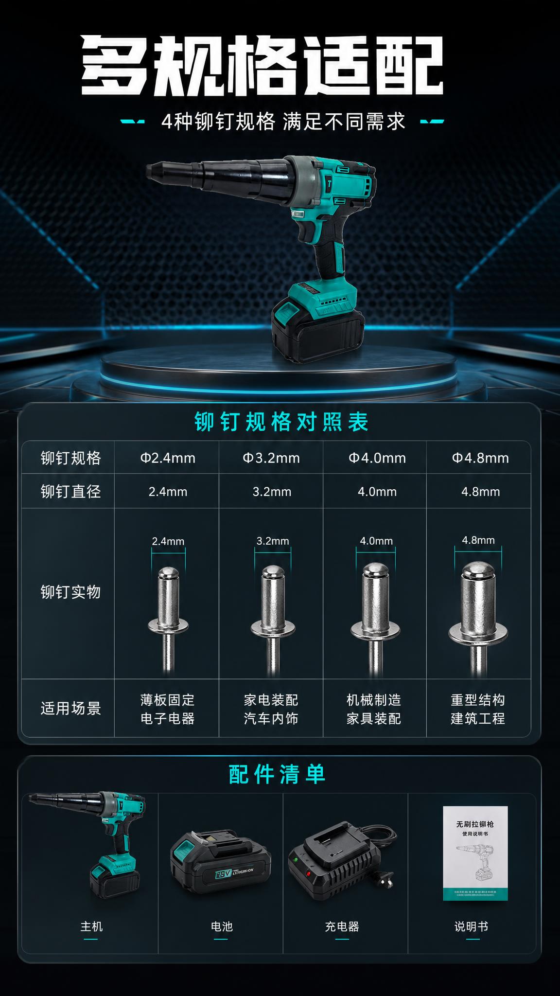 [商品] 使用【图1】无刷拉铆枪正面侧视图；保留青黑配色、枪身… - 图片创意预览