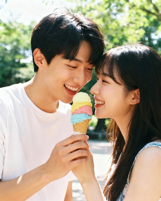 帅哥美女一起吃冰淇淋预览效果