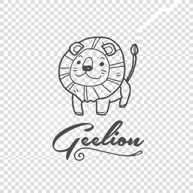 基于参考图复刻这个狮子logo和GeLion文字设计，保留原线条风格，将背景设置为完全透明无色，仅保留黑色线条图案和文字，去除所有背景颜色，保留整体logo构图，狮子线条和手写风格文字完整呈现，四周留预览效果