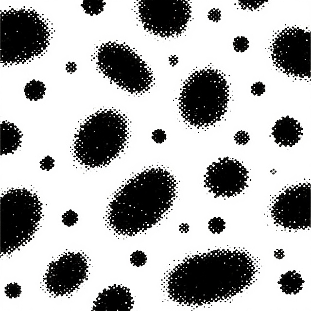 白色背景上分布着不规则黑色噪点纹理，噪点大小不一、疏密有致，呈现出类似颗粒质感的抽象图案，整体保持简洁的黑白对比视觉效果，噪点造型自然随机散布于整个画面空间。