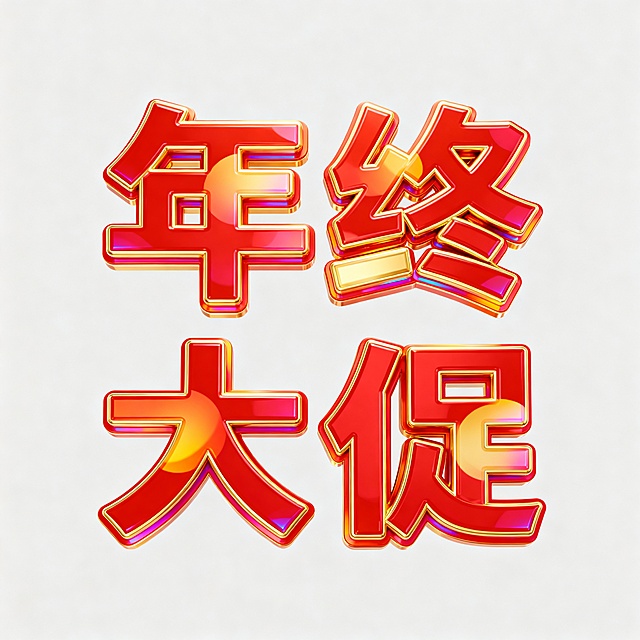 ”年终大促”4个字做成海报创意字体，排成一行