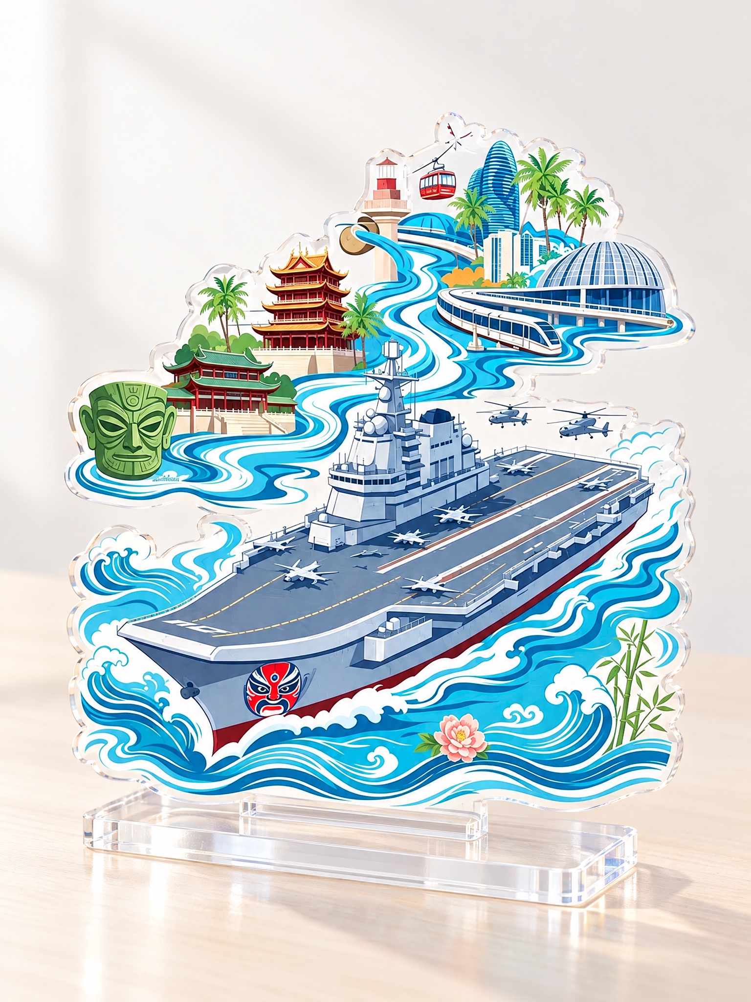将这张插画做成一个桌面亚克力立牌。插画图案以透明亚克力材质呈现… - 图片创意预览