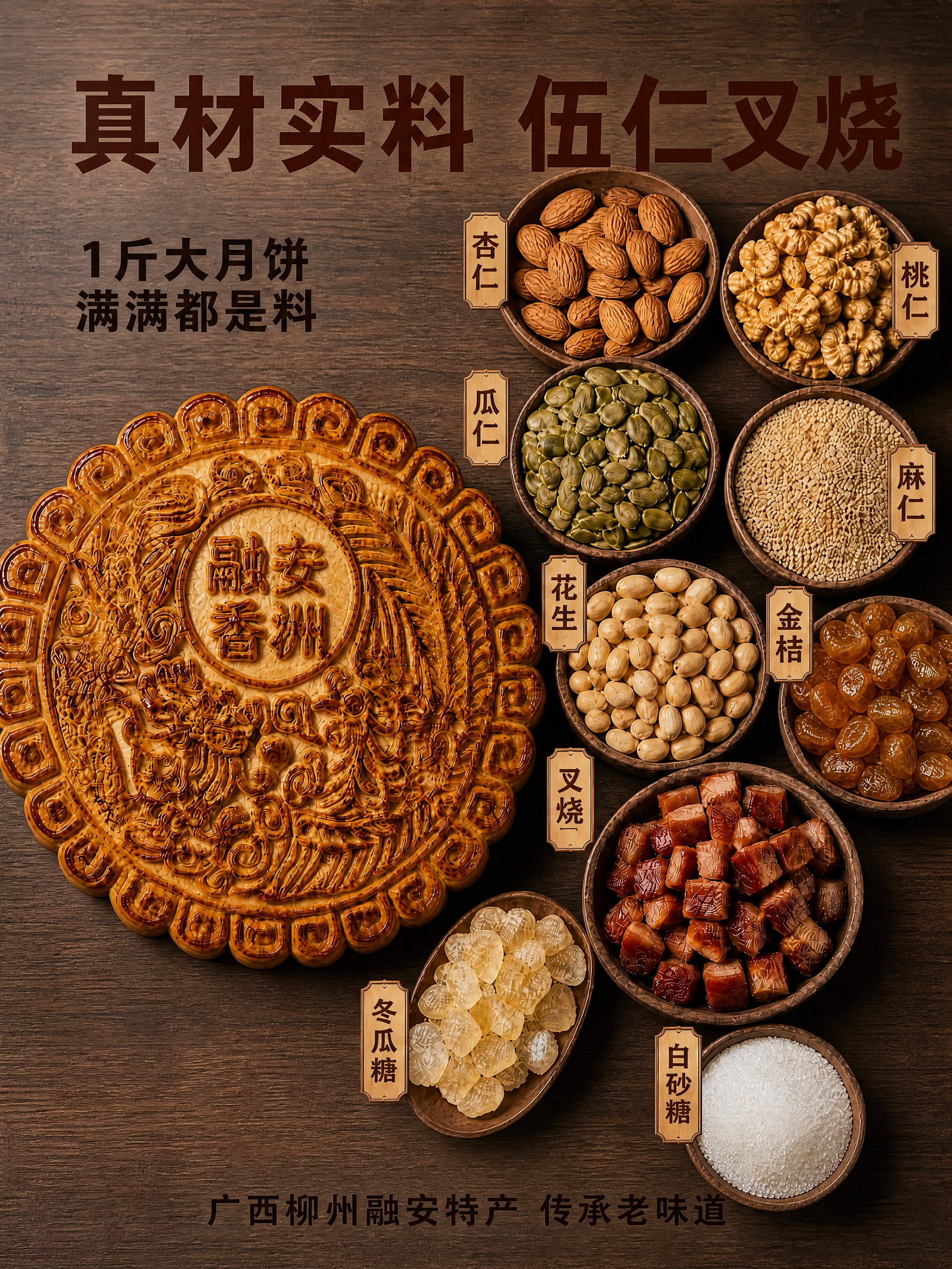 [商品] 使用【图1】伍仁叉烧原料展示页；保留月饼、所有原料碗… - 图片创意预览