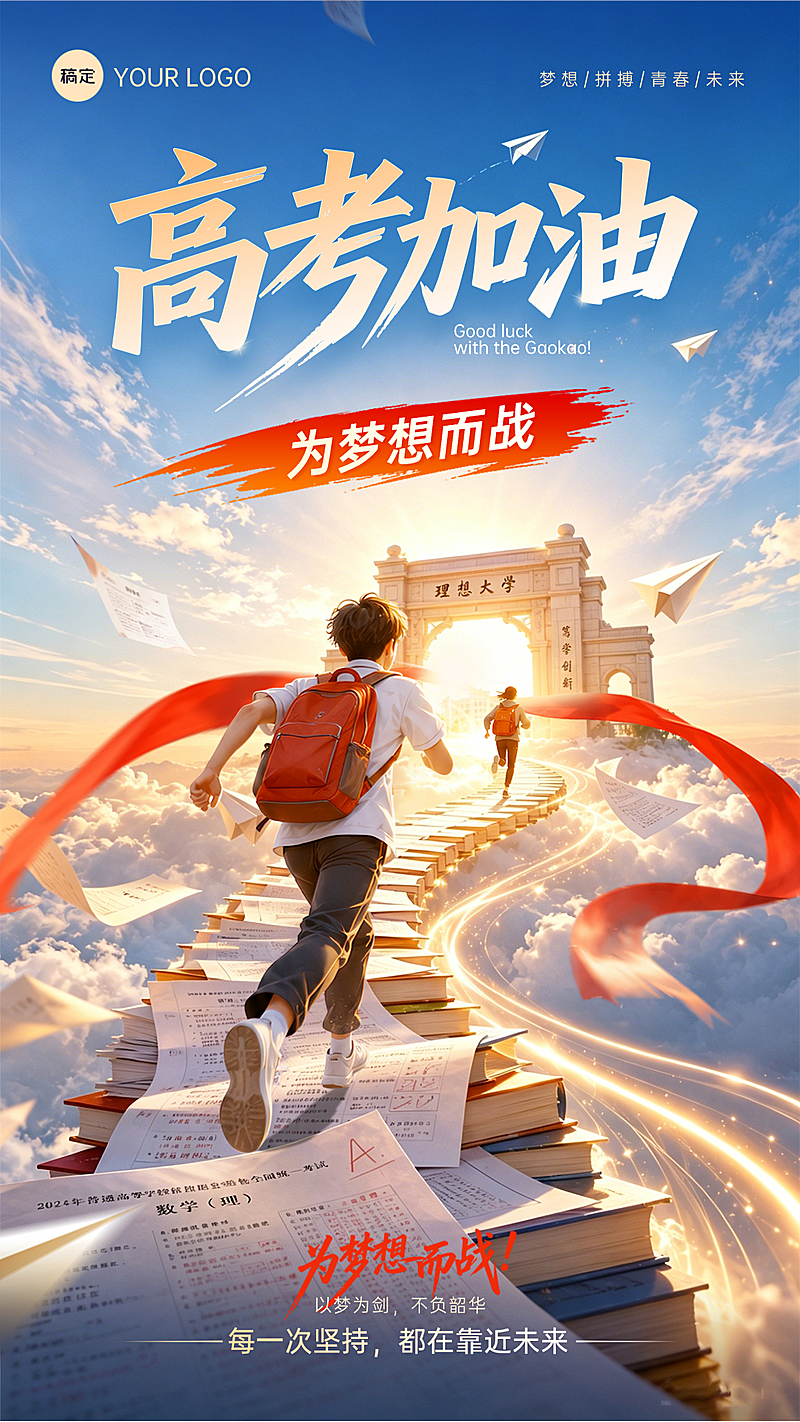 高考加油祝福青春励志感通用竖版海报