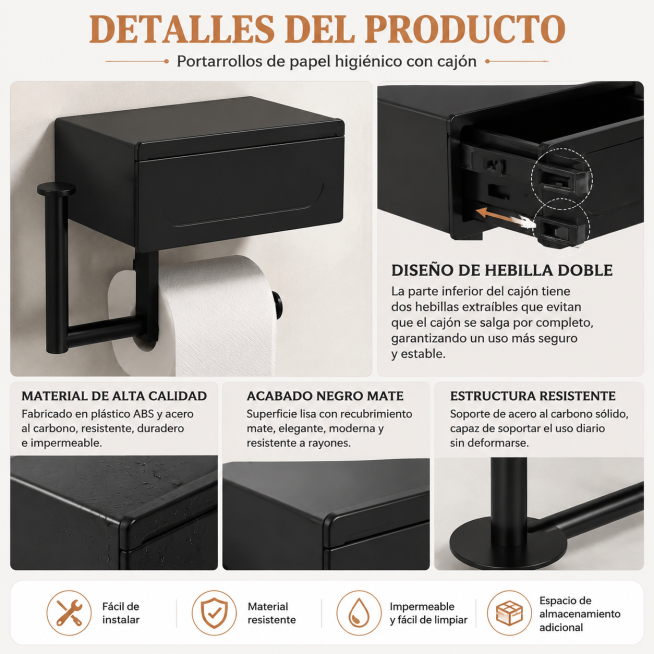 Imagen de detalles para portarrollos de papel higiénico con cajón, primer plano para mostrar la estr预览效果