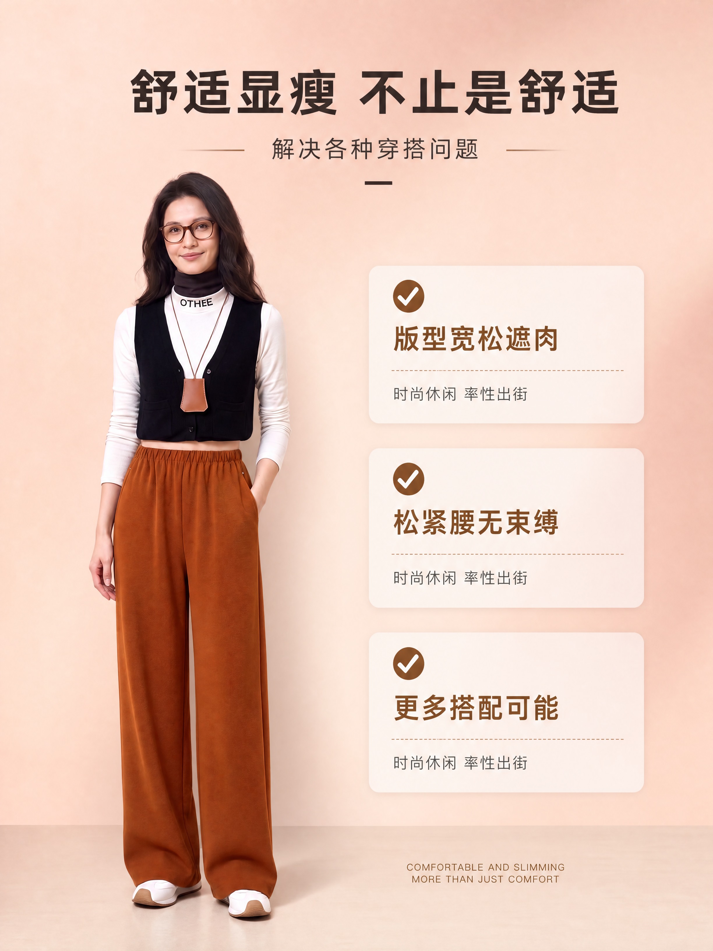 [商品] 使用【图10】橙色羊毛混纺直筒裤女模特图；商品处理：… - 图片创意预览