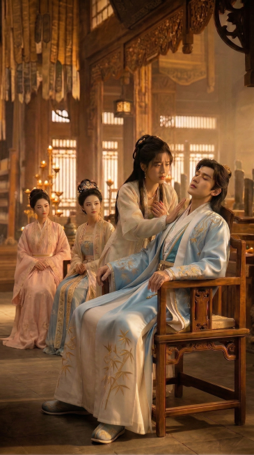 去掉图中前景的桌子，将整体色调调整为和第二张参考图一致的暖棕色古典古建色调，保留所有人物和其他场景元素不变预览效果