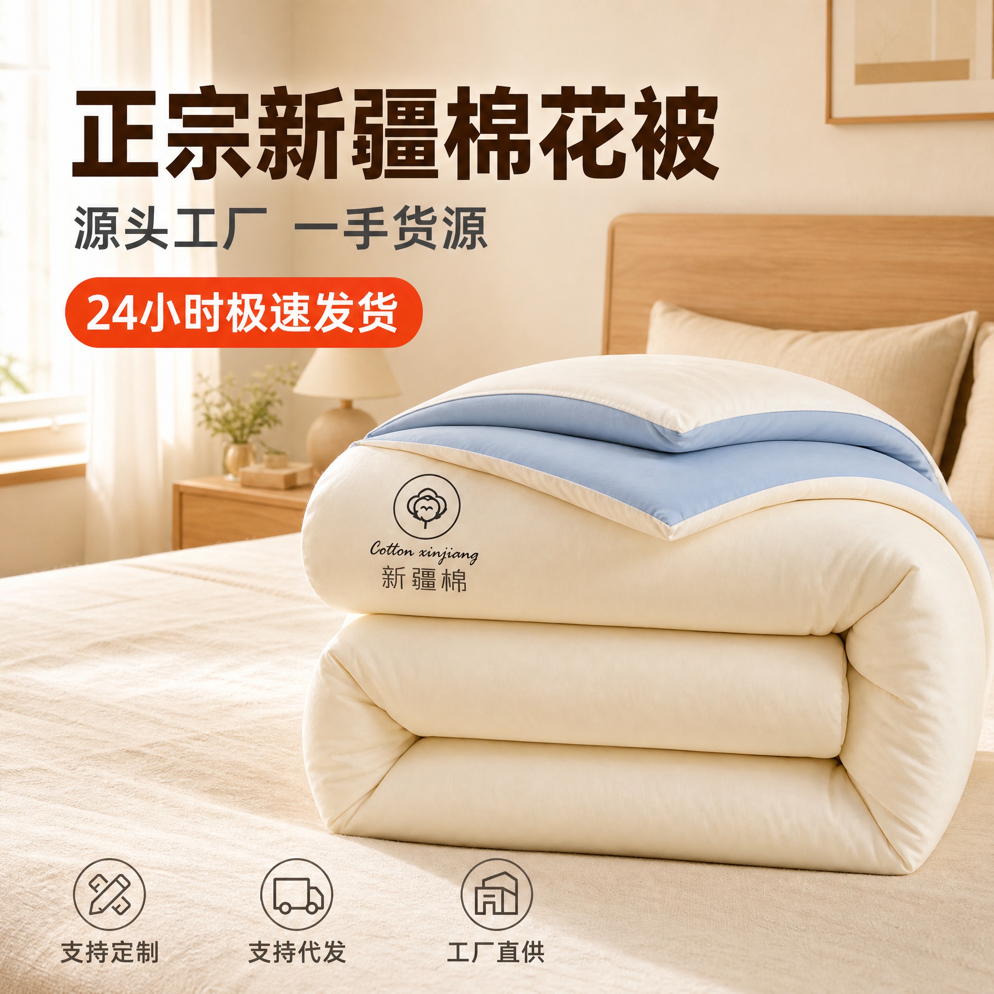 [主图-1] 新疆棉花被批发主图 突出源头工厂与24小时极速发… - 图片创意预览