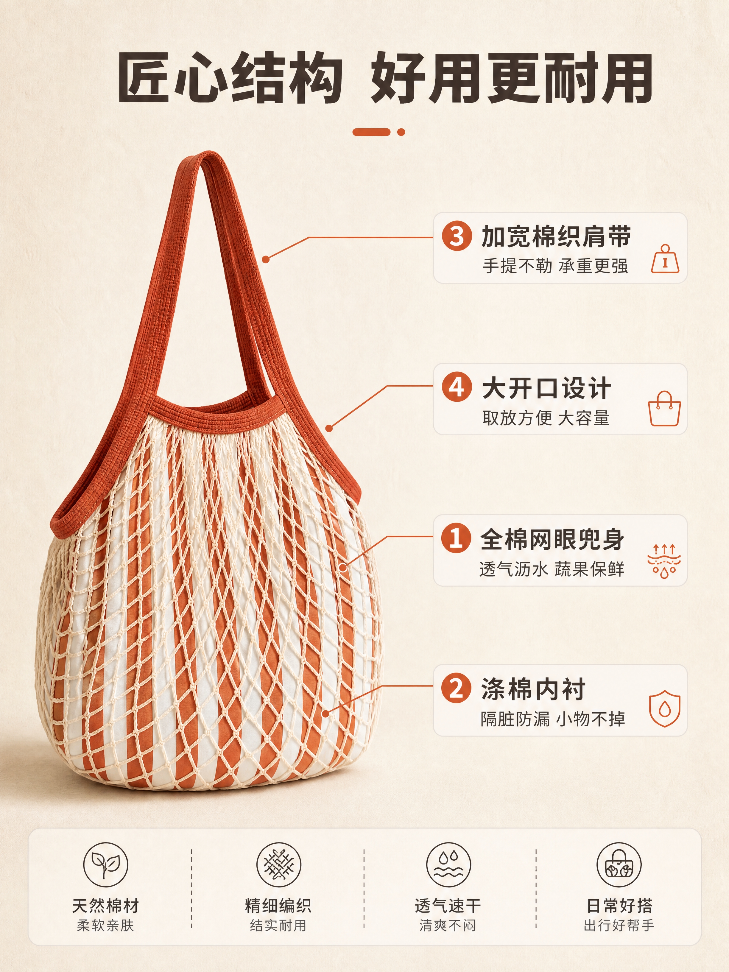 [商品] 使用【图1】左橙红款全棉内衬网兜购物袋；保留网眼结构… - 图片创意预览