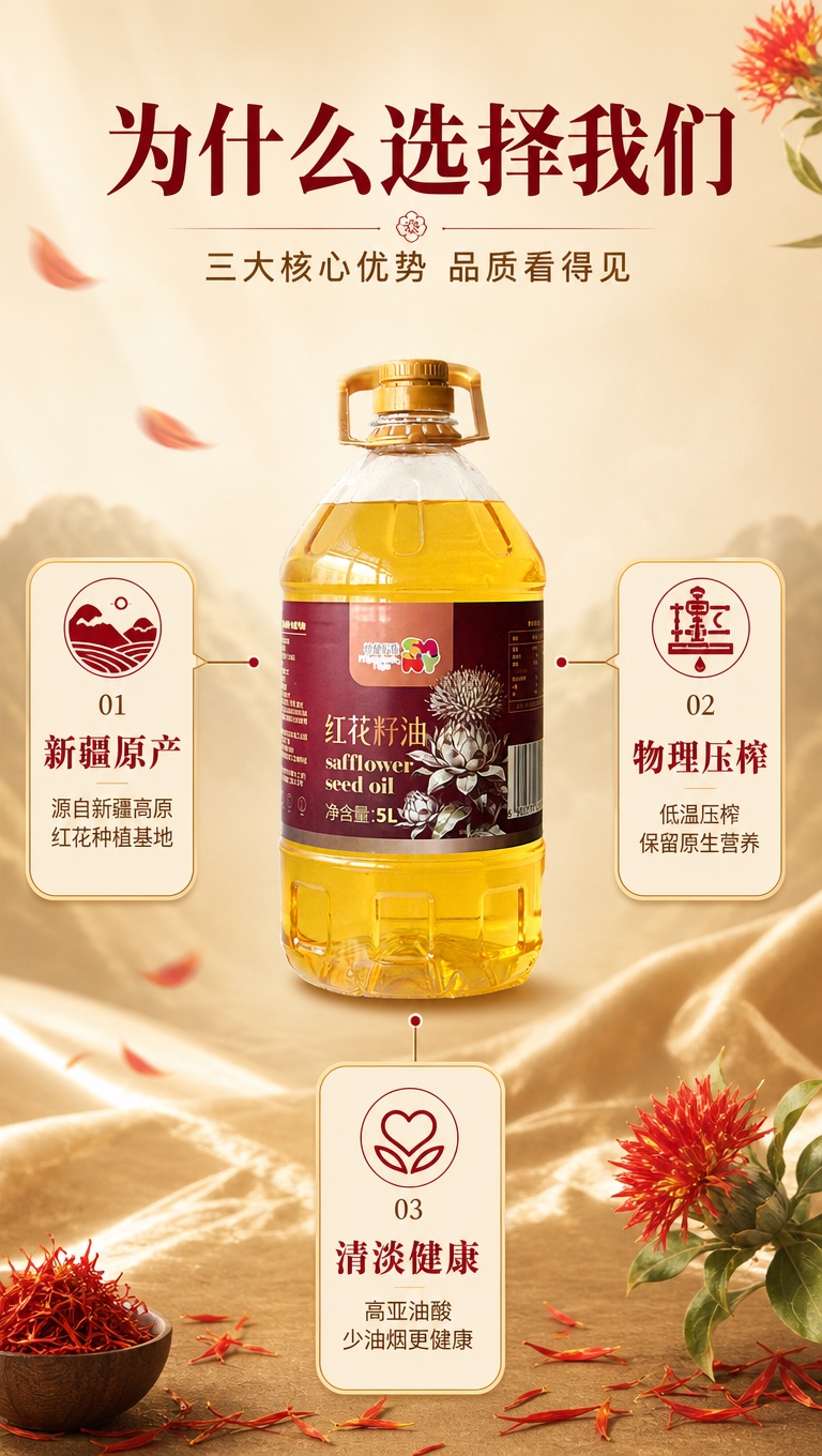 [商品] 使用【图1】神秘尼雅新疆红花籽油5L装；保留瓶身、标… - 图片创意预览