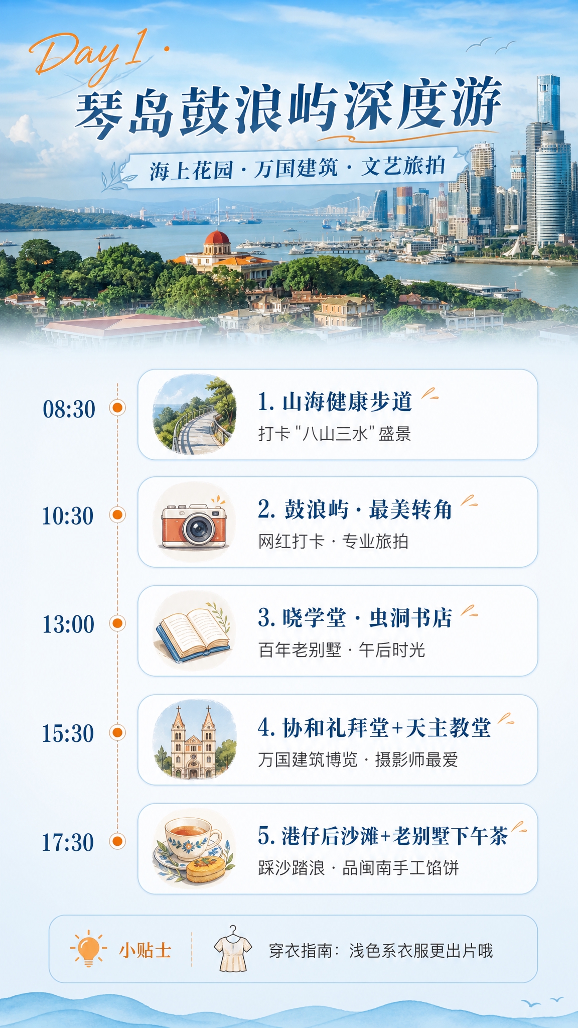 [商品] 使用【图1】厦门鼓浪屿海景图作为顶部背景素材；保留鼓… - 图片创意预览