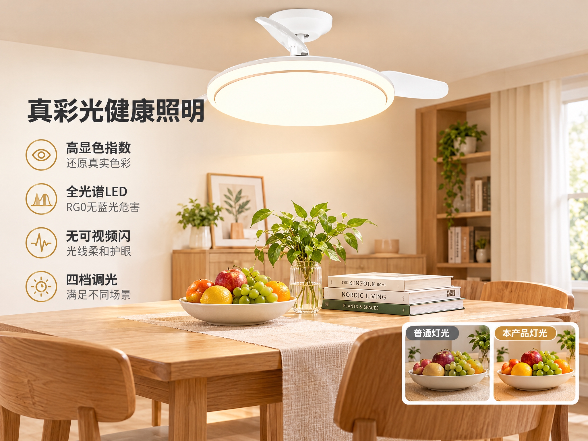 [详情页2] 健康照明卖点 全光谱LED高显色指数功能展示 [… - 图片创意预览