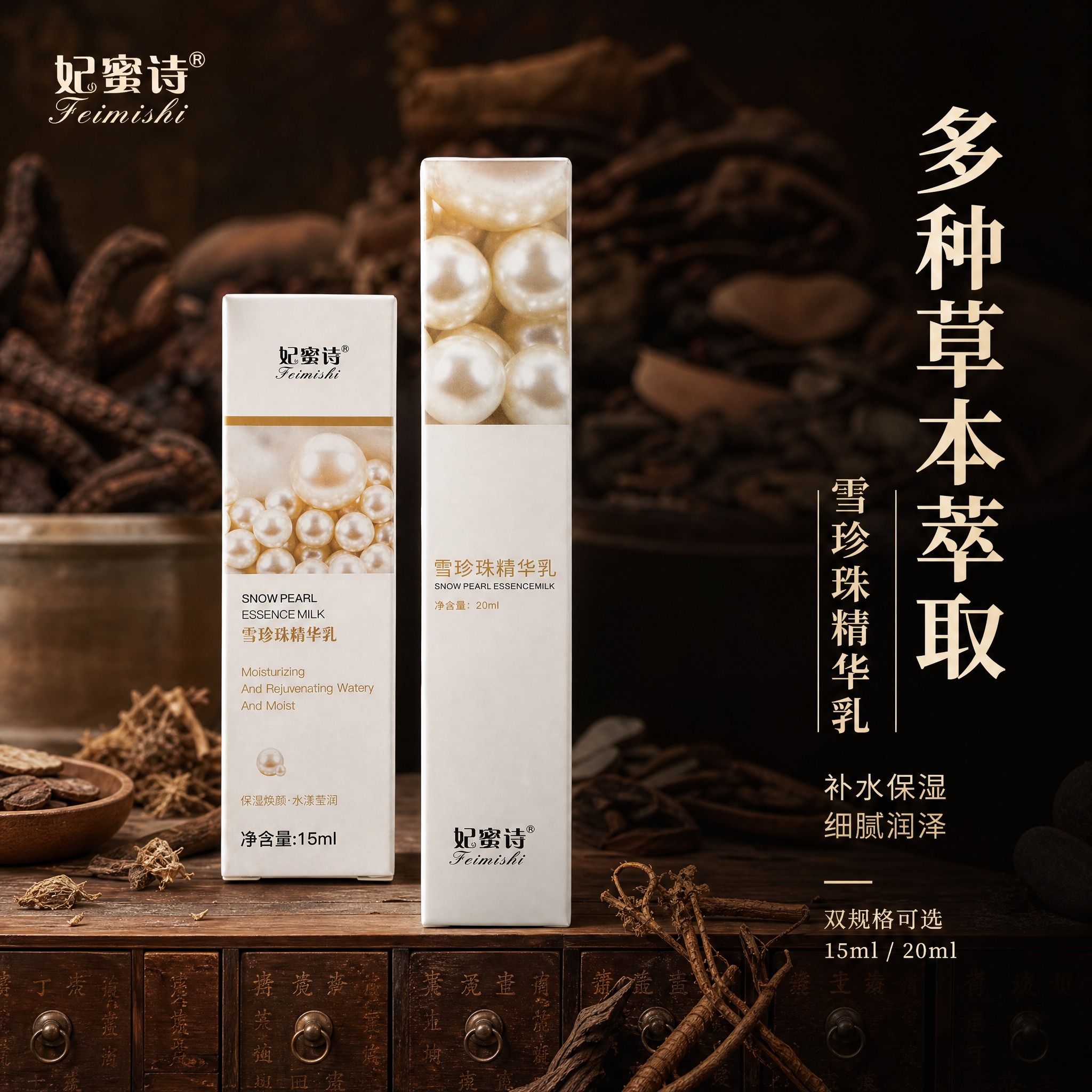 [主图-1] 首图品牌调性，展示妃蜜诗雪珍珠精华乳双规格产品，… - 图片创意预览