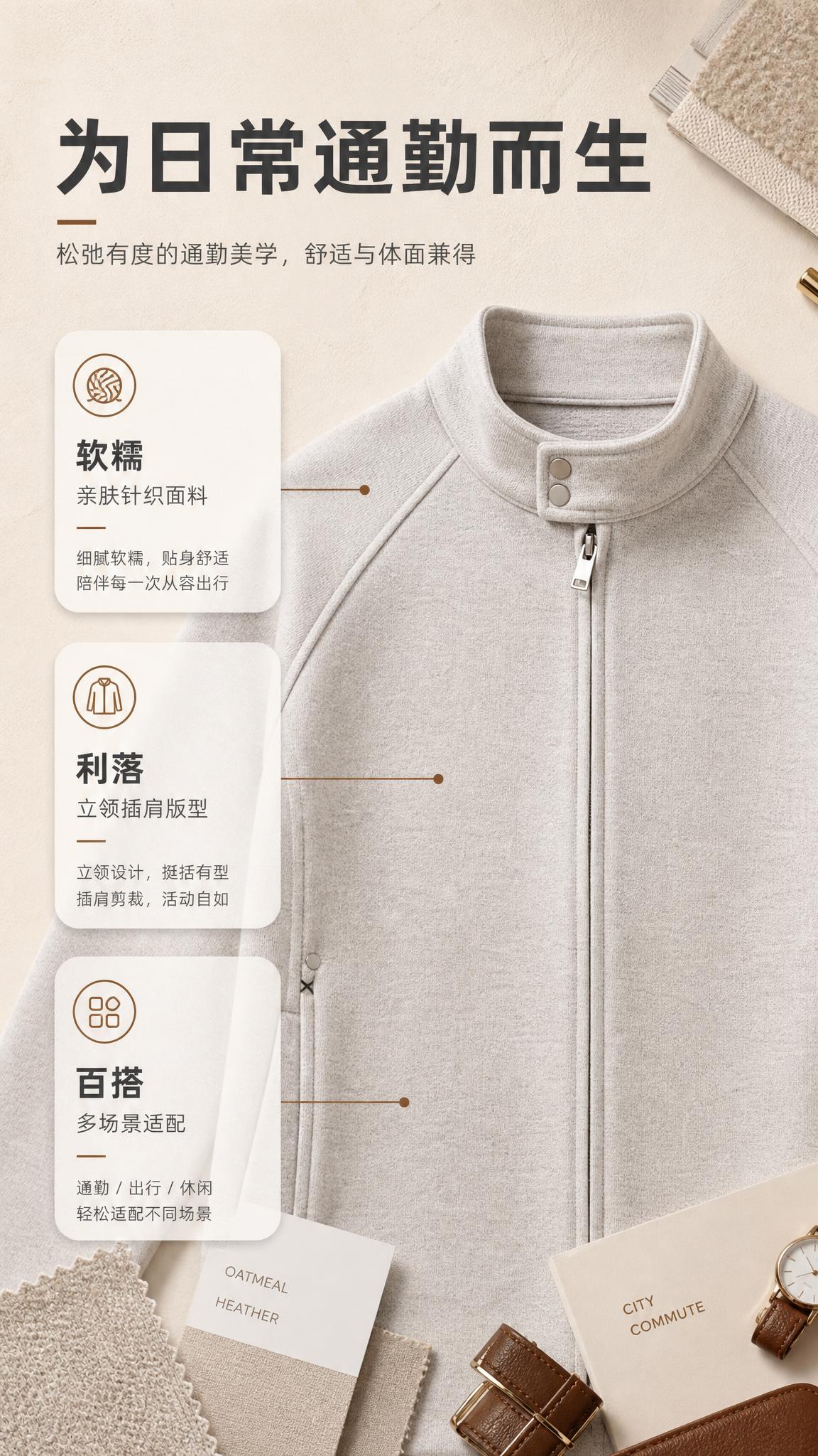 [商品] 使用【图1】燕麦色立领拉链针织夹克；商品处理：保留立… - 图片创意预览