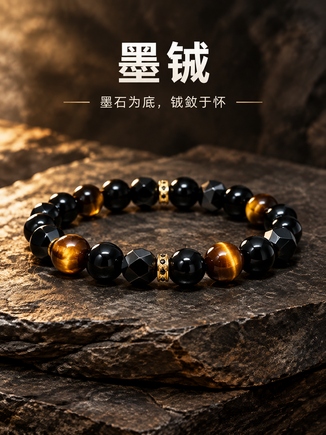[商品] 使用【图1】墨钺男士切面黑曜石虎眼石手串；保留完整圆… - 图片创意预览