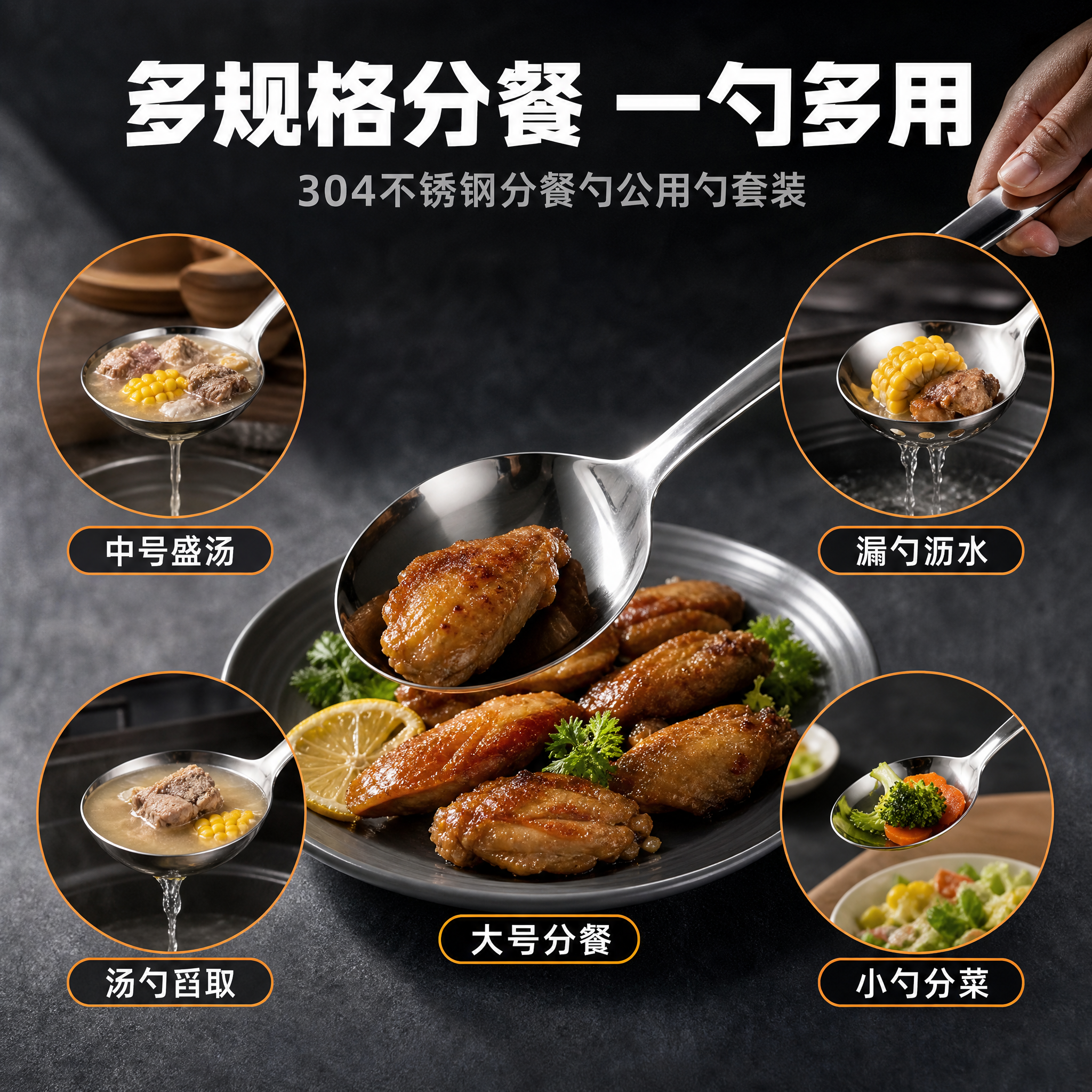 [主图-2] 304不锈钢分餐勺公用勺套装 核心亮点多规格分餐… - 图片创意预览