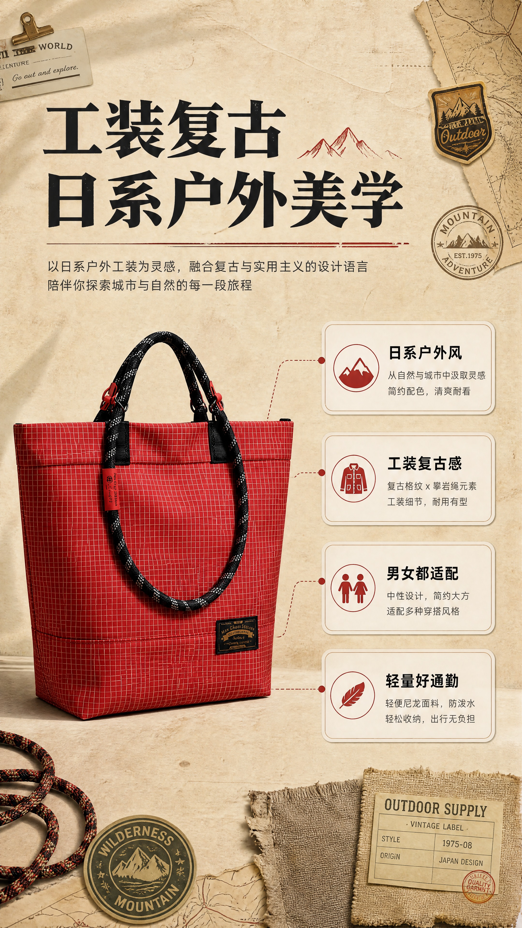 [商品] 使用【图1】红色细格纹防水尼龙托特包；商品处理：保留… - 图片创意预览